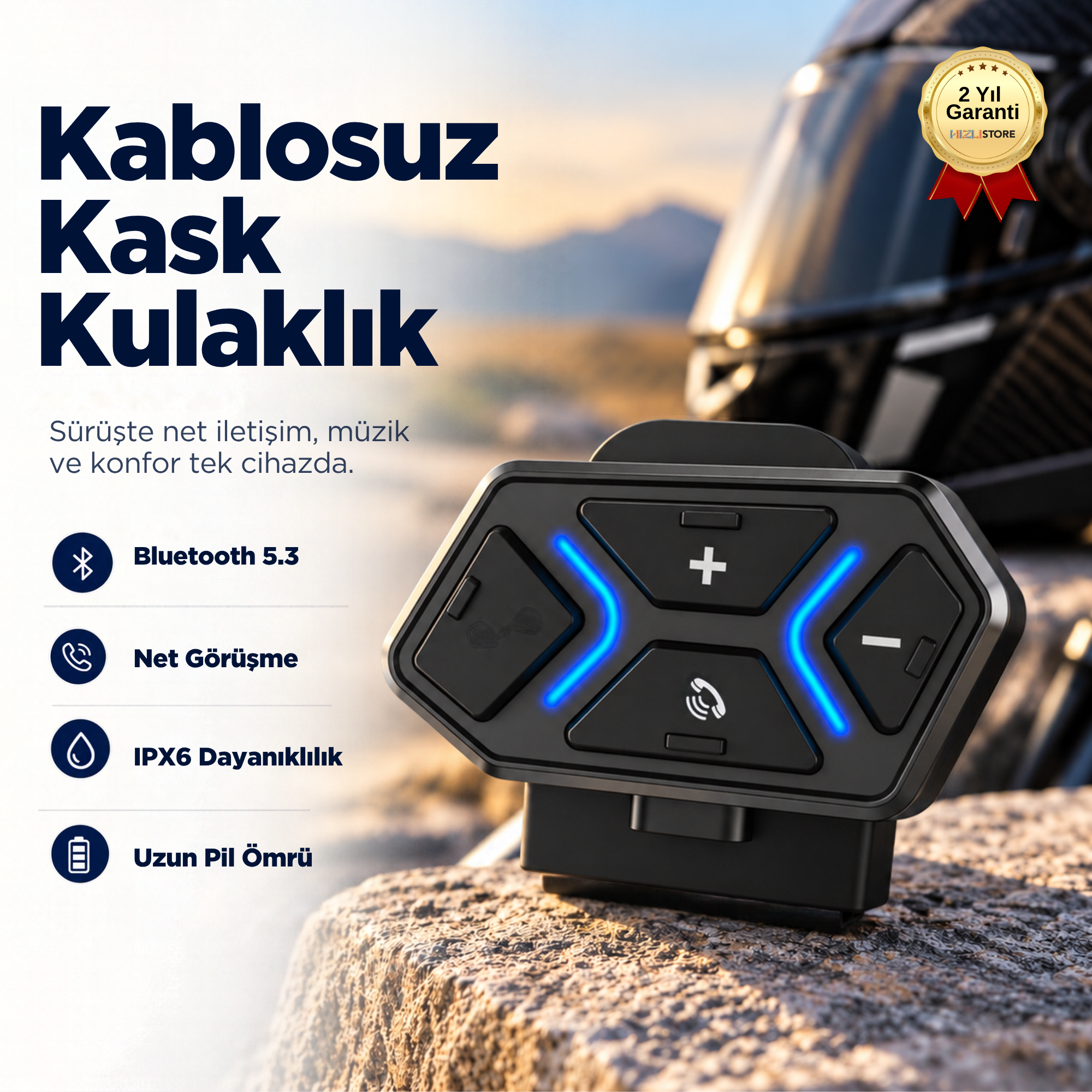 Motosiklet Kaskı İçin Suya ve Toza Dayanıklı Kablosuz Mikrofonlu Kulaklık 