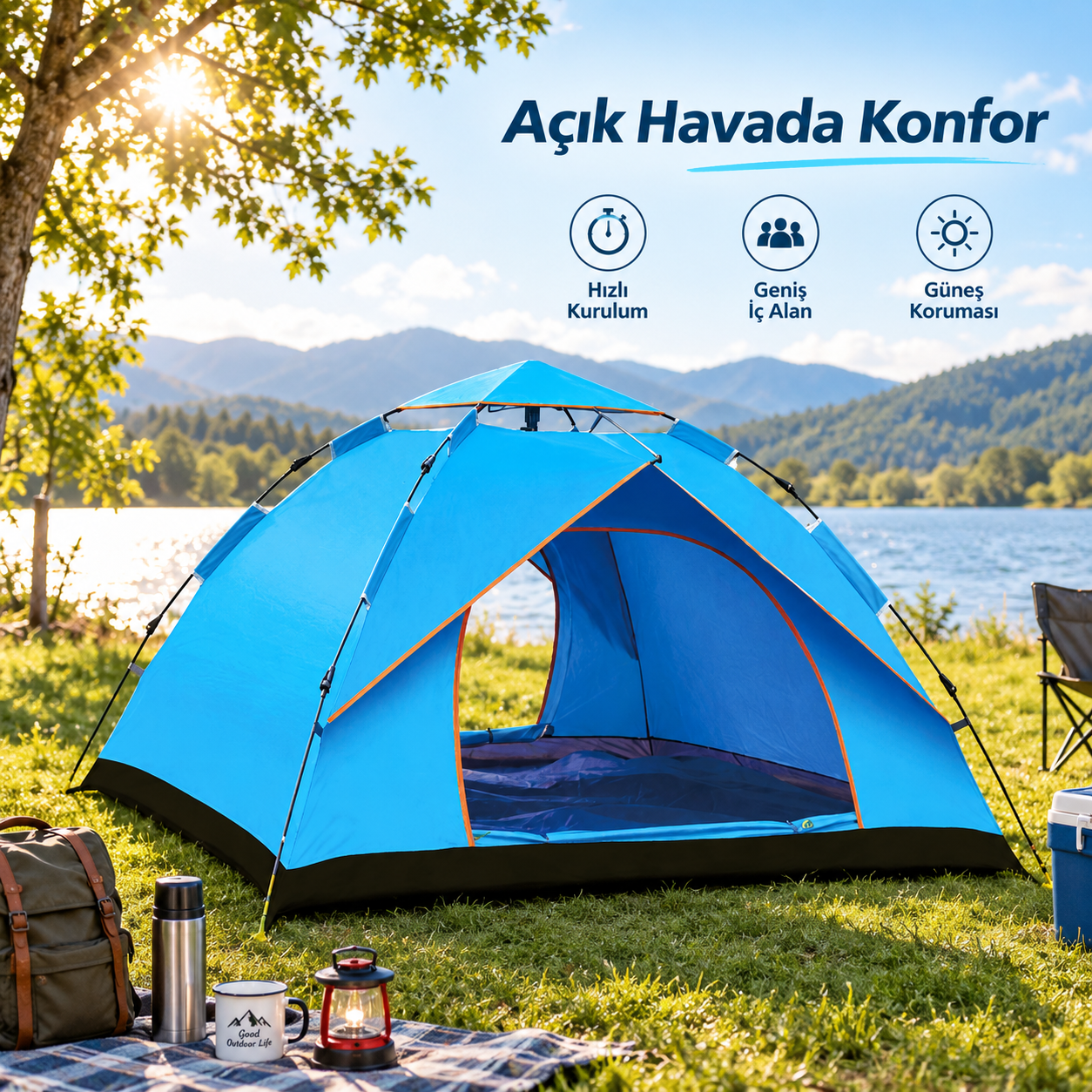 Outdoor Otomatik Kamp Çadırı cm Su Geçirmez Güneş Korumalı Kolay Kurulum 4 Kişilik 