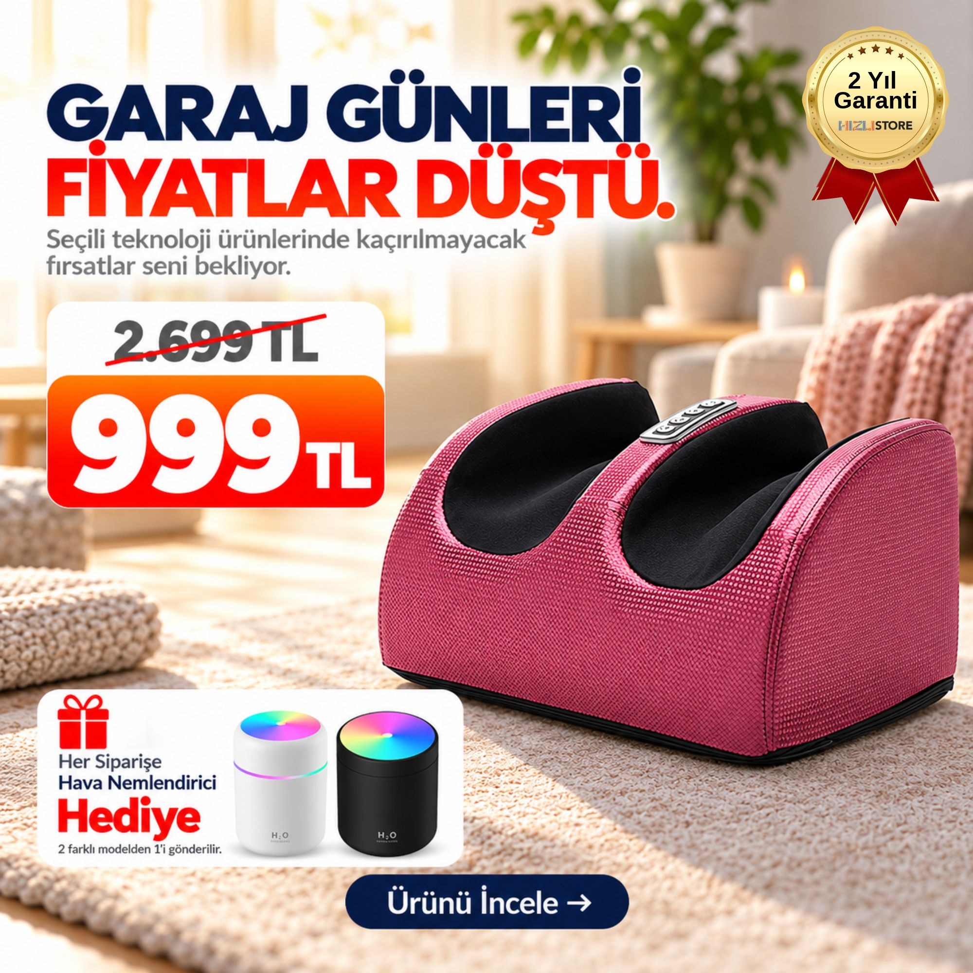 OUTLET/TEŞHİR Ayak Masaj Aleti Isıtmalı Shiatsu Yoğurma ve Hız Ayarlı 