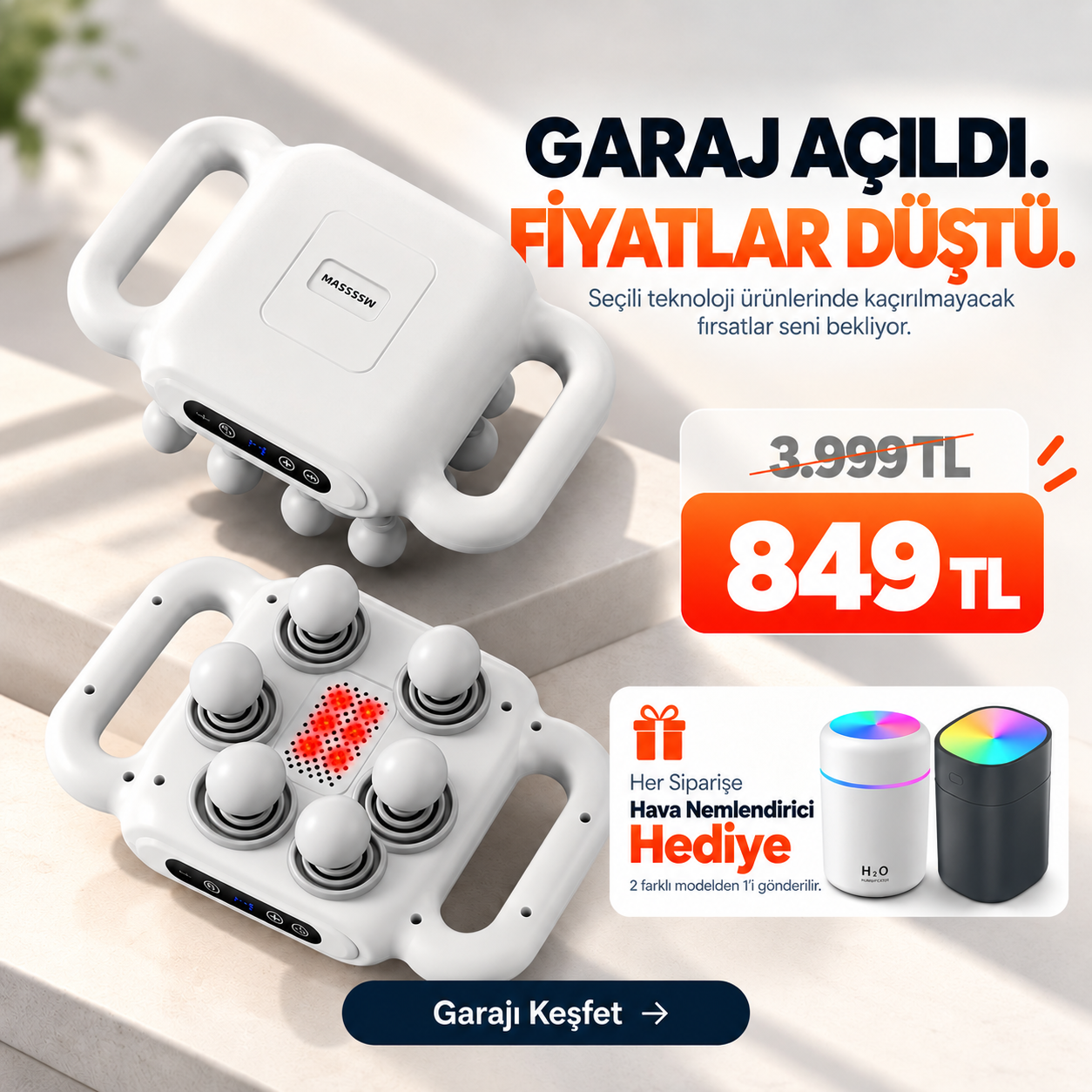 OUTLET/TEŞHİR Beyaz 2000mAh  6 Başlıklı Titreşimli Elektrikli Vücut Masaj Cihazı 