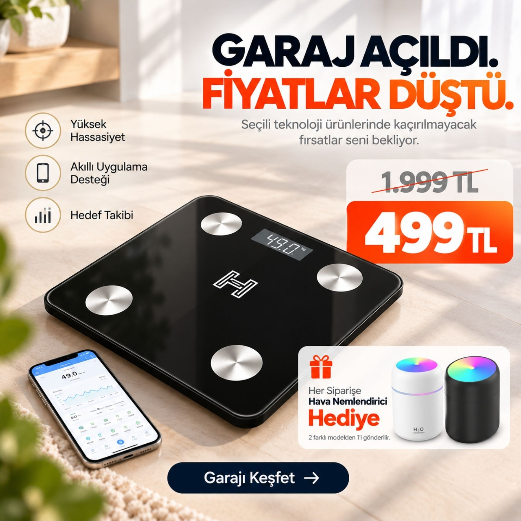 OUTLET/TEŞHİR Tartı Dijital Baskül Yağ Su Kas Vücut Kitle Endeksi Kilo Ölçer Tartı Profesyonel  