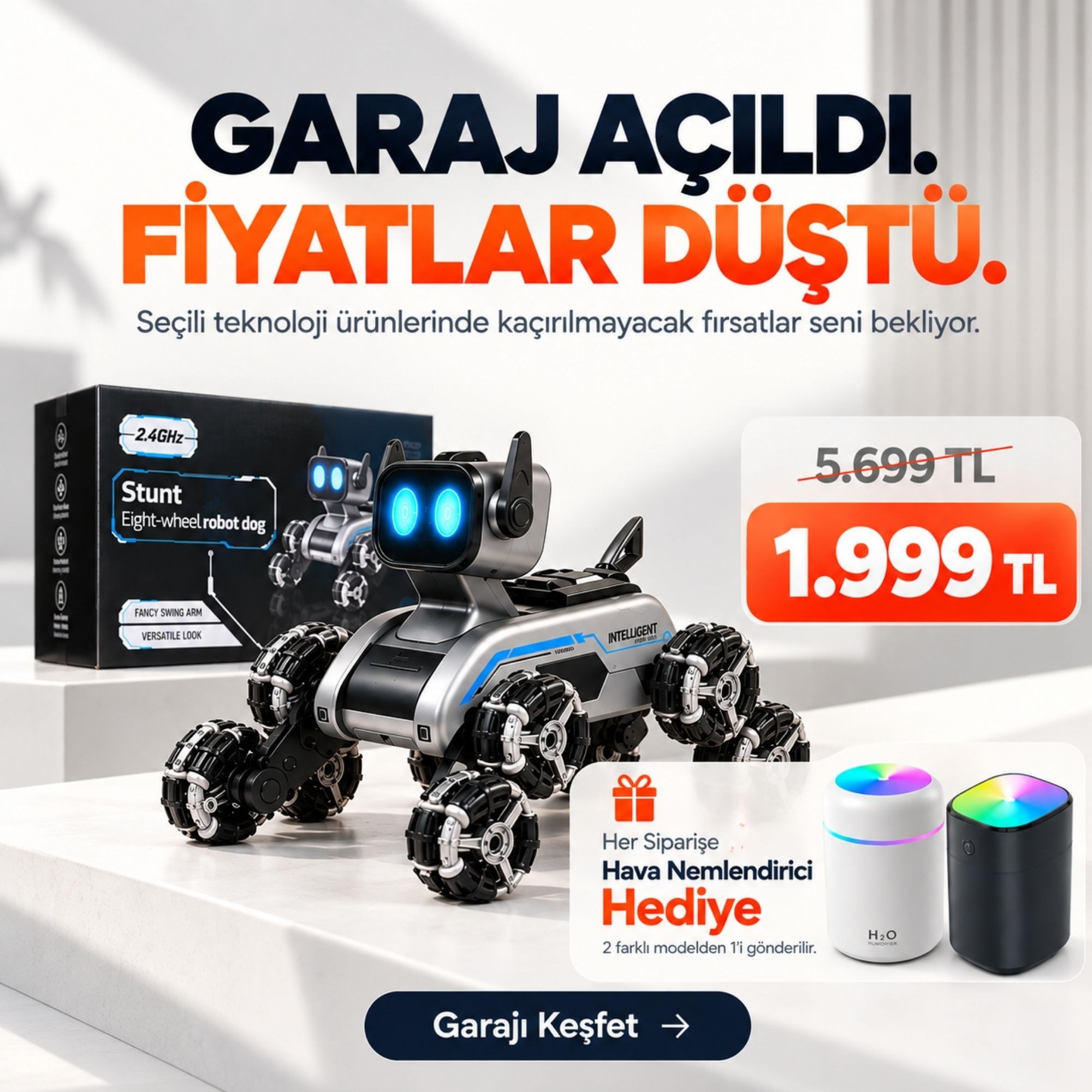 OUTLET/TEŞHİR Uzaktan Kumandalı Akıllı, Eğitici Sesli Işıklı Akrobat Robot Köpek 