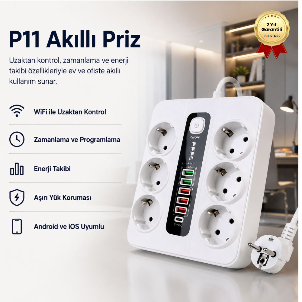 P11 Akıllı Priz Uzaktan Kontrol, Zamanlama, Enerji Takibi ile Akıllı Ev Çözümü 