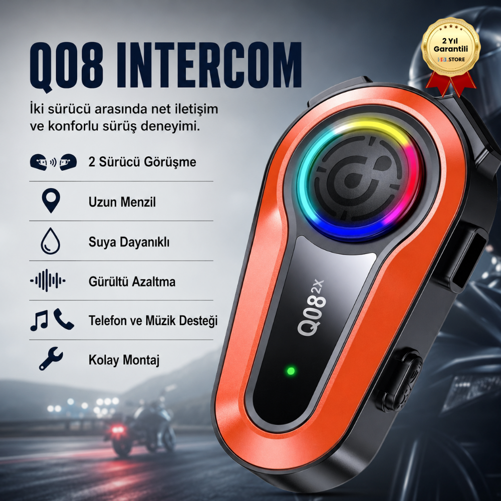 Q08 2X Intercom Motosiklet Bluetooth Kulaklık 2 Sürücü Görüşme, Uzun Menzil, 