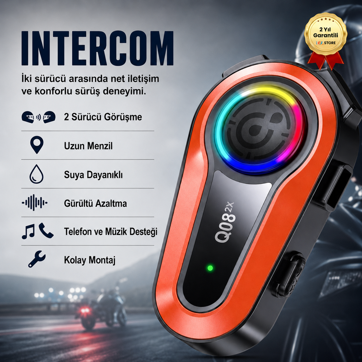 Q08 2X Motosiklet Kask Bluetooth İntercom Çift Kişi Görüşme Destekli Kulaklık  