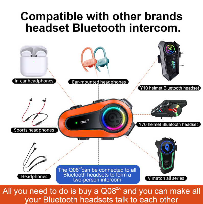 Q08 5.3 Uyumlu Motosiklet Kask Kulaklık Intercom Işıklı Motorsiklet Interkom 