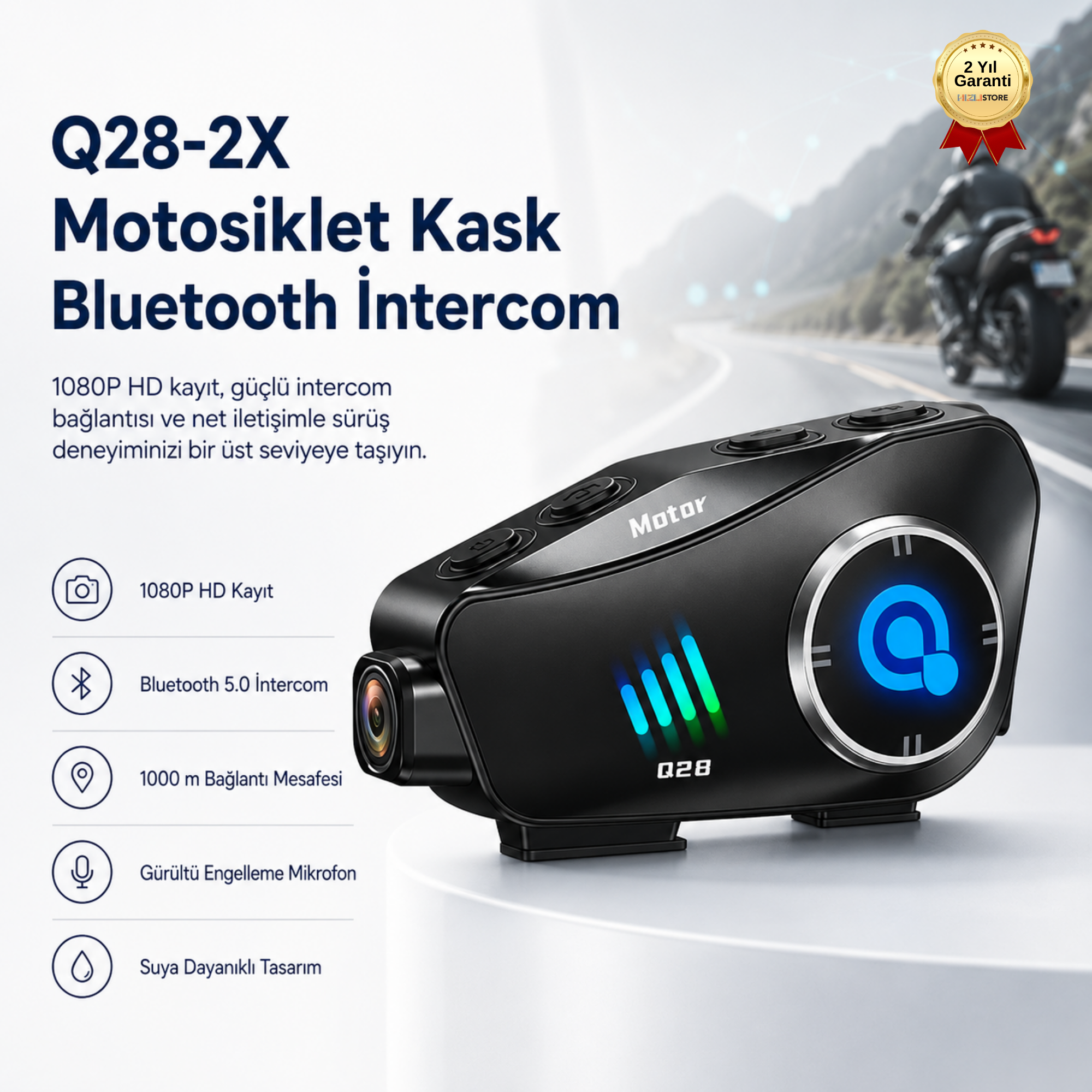 Q082-2X Motosiklet Kask Bluetooth İntercom Yeni Nesil 1080P Hd Sürüş Kaydedici Kablosuz Kamera 