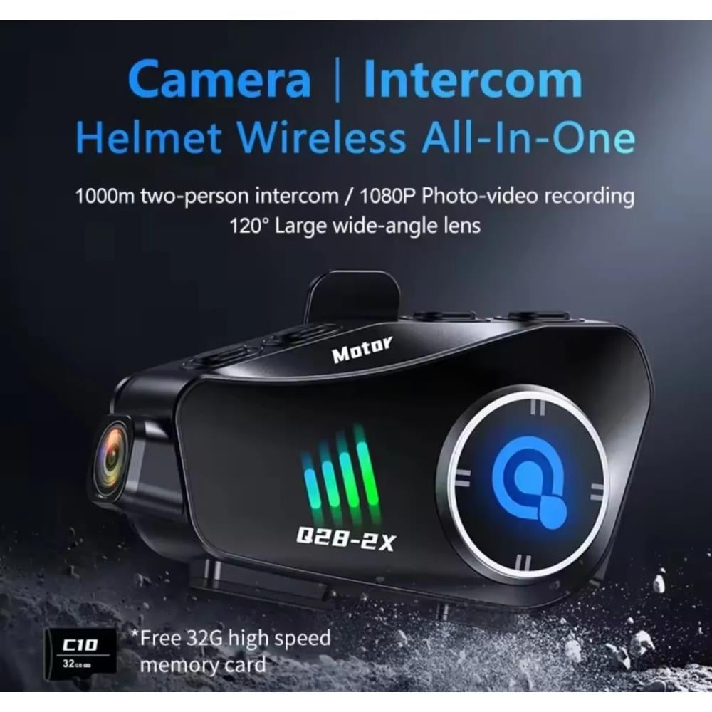 Q28-2X motosiklet kask Bluetooth interkom su geçirmez 1080P Hd sürüş kaydedici kablosuz kamera 