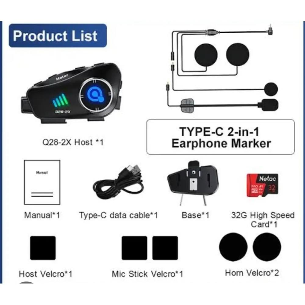 Q28-2X motosiklet kask Bluetooth interkom su geçirmez 1080P Hd sürüş kaydedici kablosuz kamera 