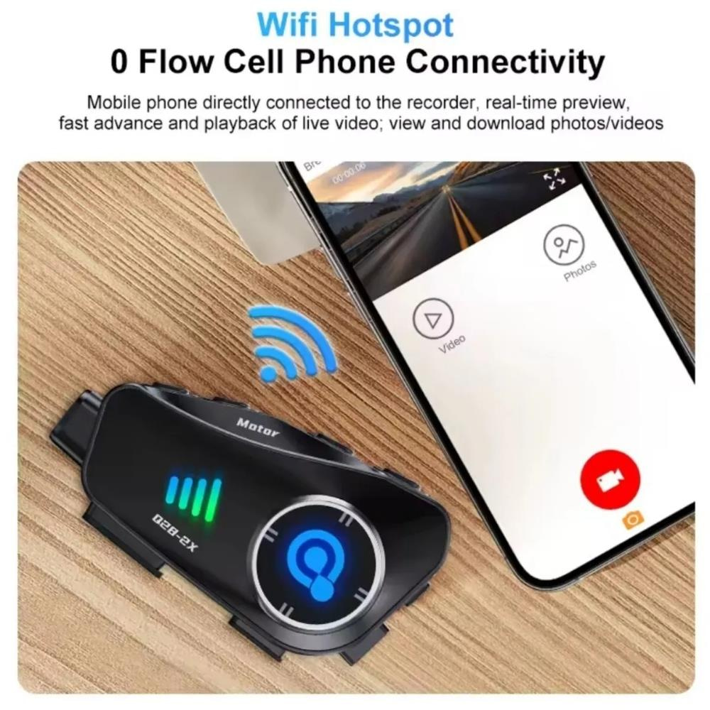 Q28-2X motosiklet kask Bluetooth interkom su geçirmez 1080P Hd sürüş kaydedici kablosuz kamera 
