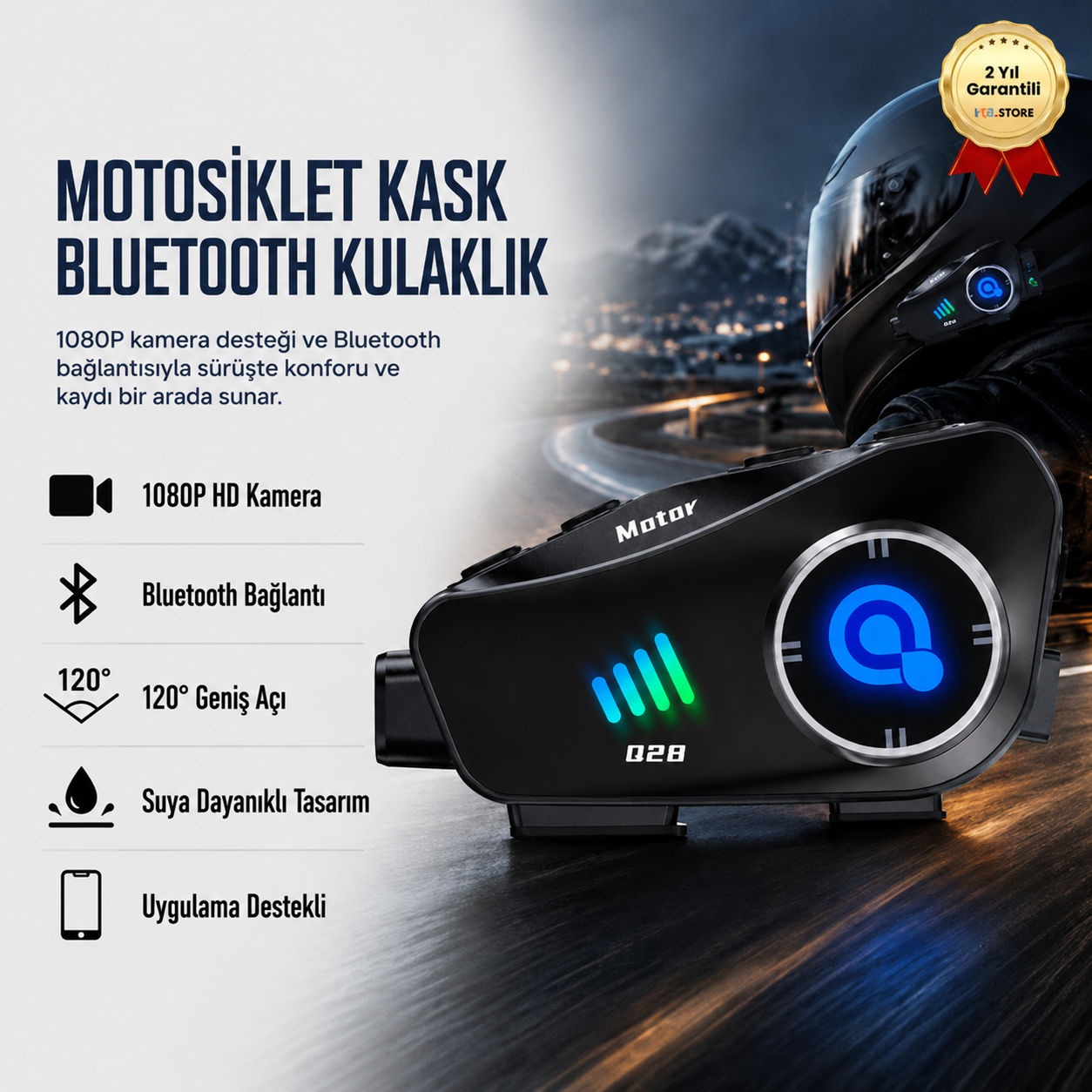 Q28 Pro Motosiklet Kask Bluetooth Kulaklık 1080P Kamera Destekli 