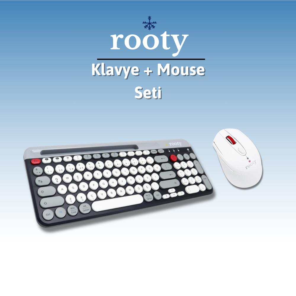 Rooty Bluetooth Klavye Mouse Set Çoklu Cihaz Bağlantılı 1200RPM Kablosuz Set 