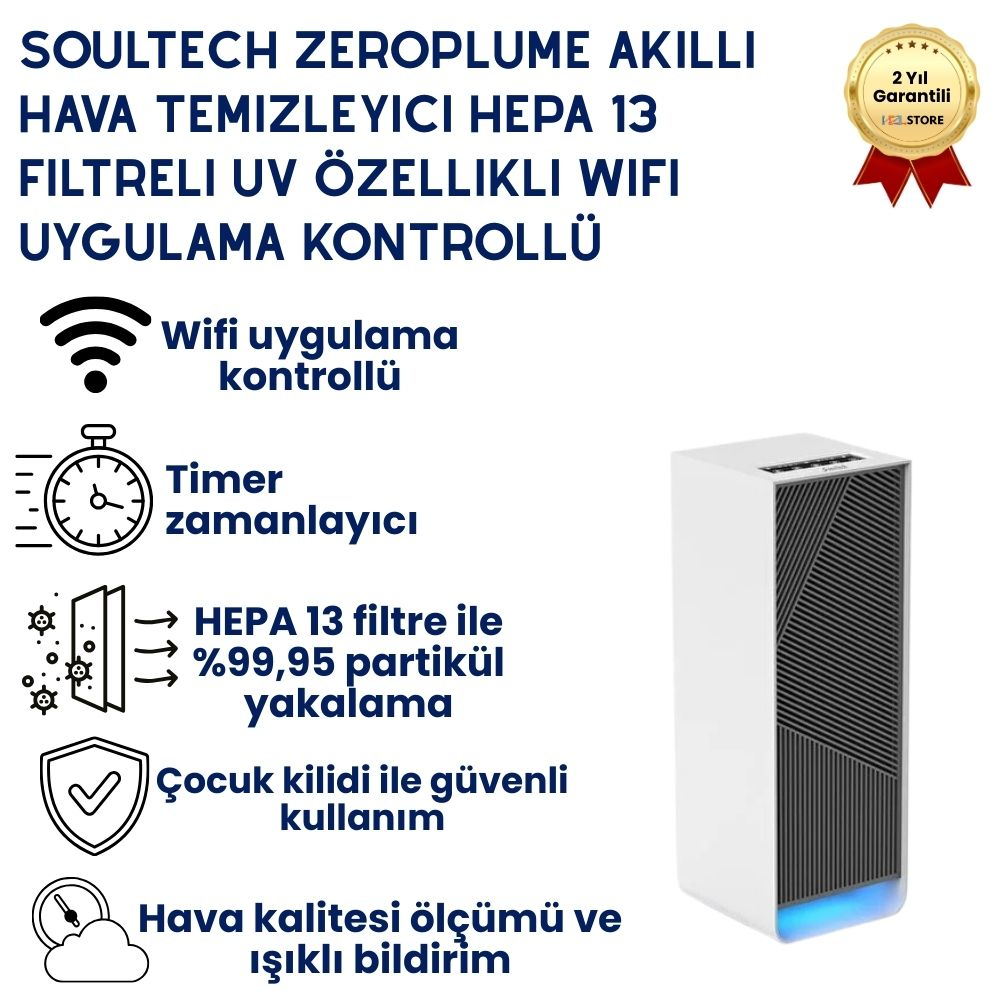 Soultech Zeroplume Akıllı Hava Temizleyici HEPA 13 Filtreli UV Özellikli WiFi Uygulama Kontrollü 