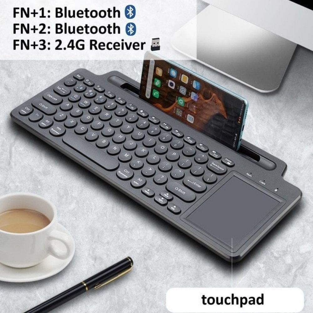 Standlı Bluetooth Klavye Kalemli, Tablet ve Telefon Uyumlu Kablosuz Touchpadli Klavye  