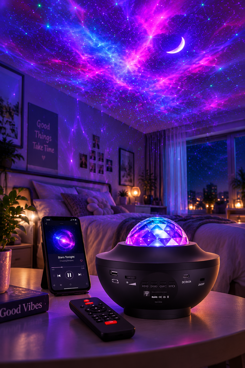 Starry Light Yıldızlı Atmosfer Işık Projektörü – Çok Renkli Gökyüzü Efekti, Ay ve Nebula Yansıtma, 