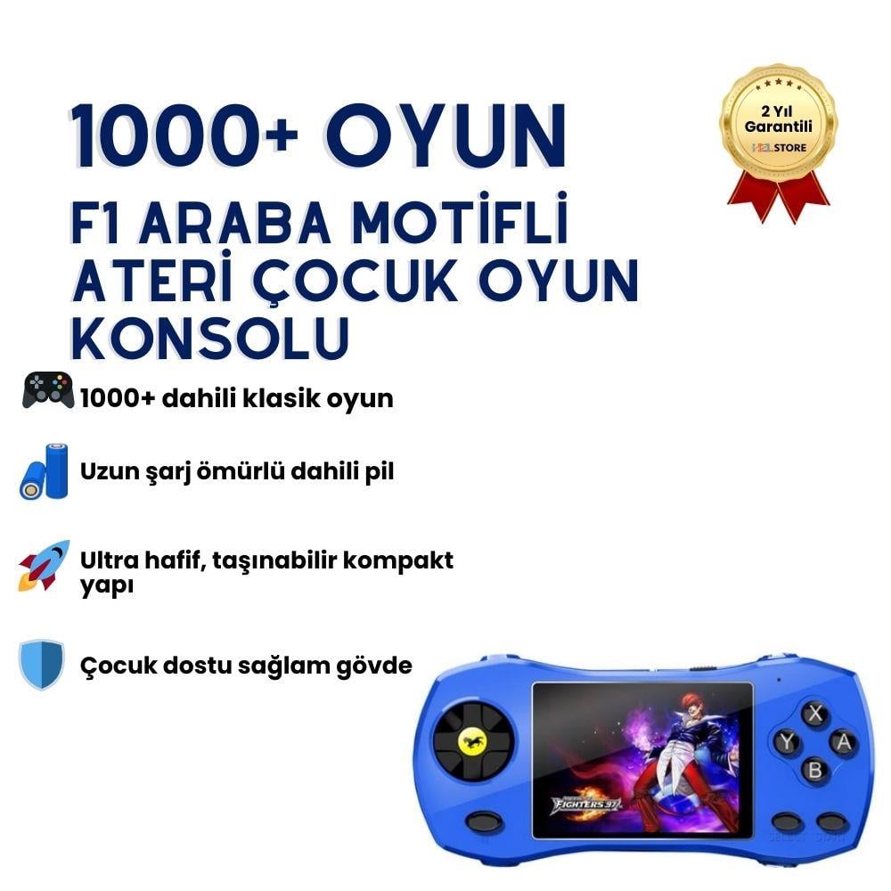 SUP F1 Araba Motifli Ateri Çocuk Oyun Konsolu 1000 + Oyun Deneyimli  Taşınabilir Oyun Konsolu  