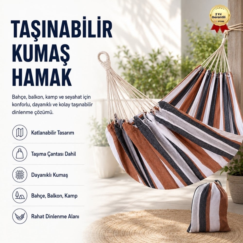 Taşınabilir Katlanabilir Kumaş Hamak – Bahçe, Balkon, Kamp ve Seyahat İçin Dayanıklı Dinlenme Hamak + Taşıma Çantası 