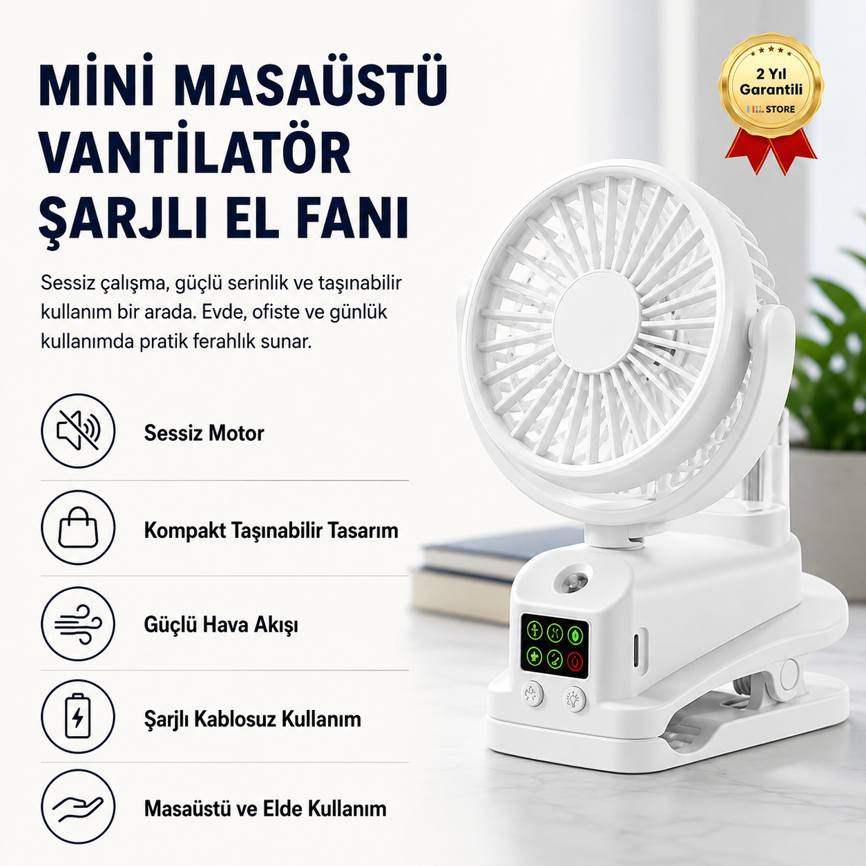 Taşınabilir Mini Masaüstü Vantilatör Şarjlı El Fanı 
