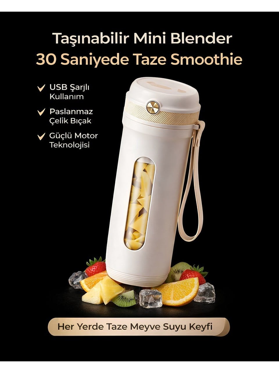 Taşınabilir Şarjlı Smoothie 350ml USB Şarjlı Kablosuz Mini Blender 