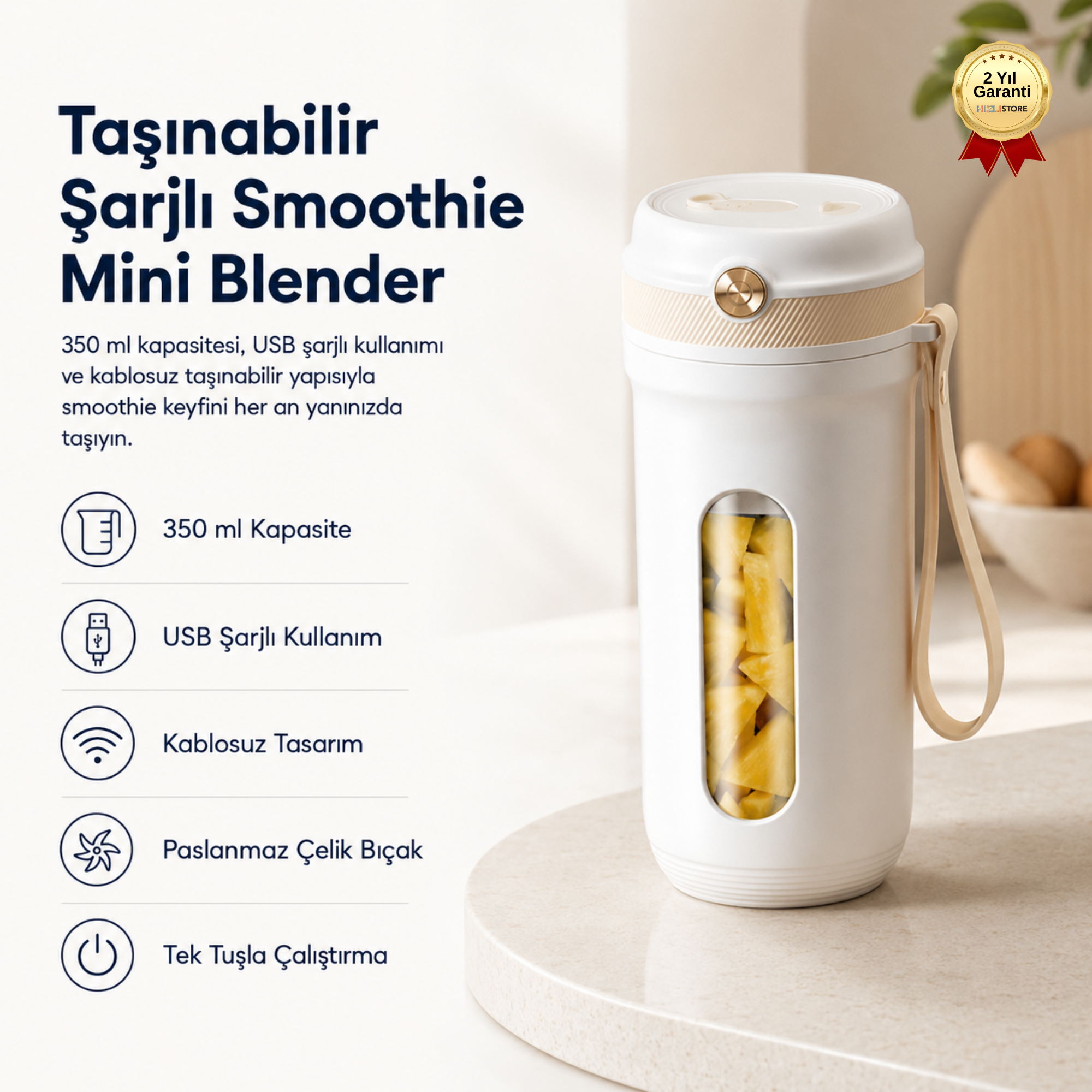 Taşınabilir Şarjlı Smoothie 350ml USB Şarjlı Kablosuz Mini Blender 