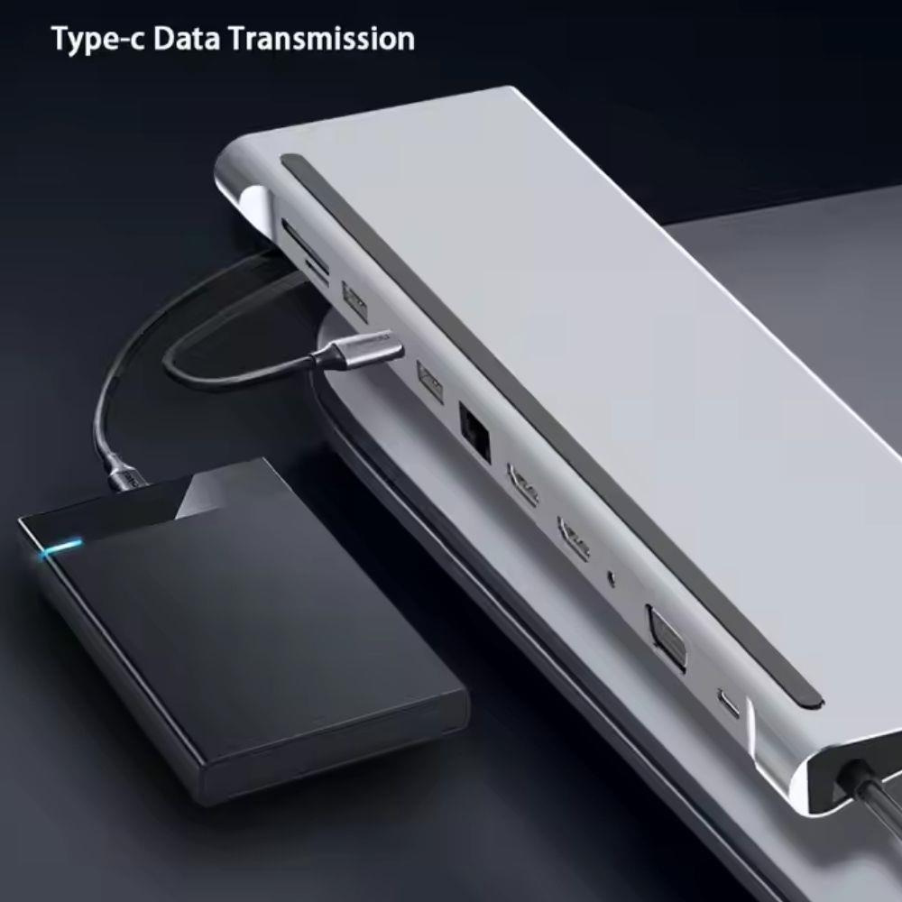 USB-C 12 in 1 Çoklayıcı PD100W Hızlı Şarj VGA Ethernet HDMI SD USB-A Type-C Portlu Adaptör 