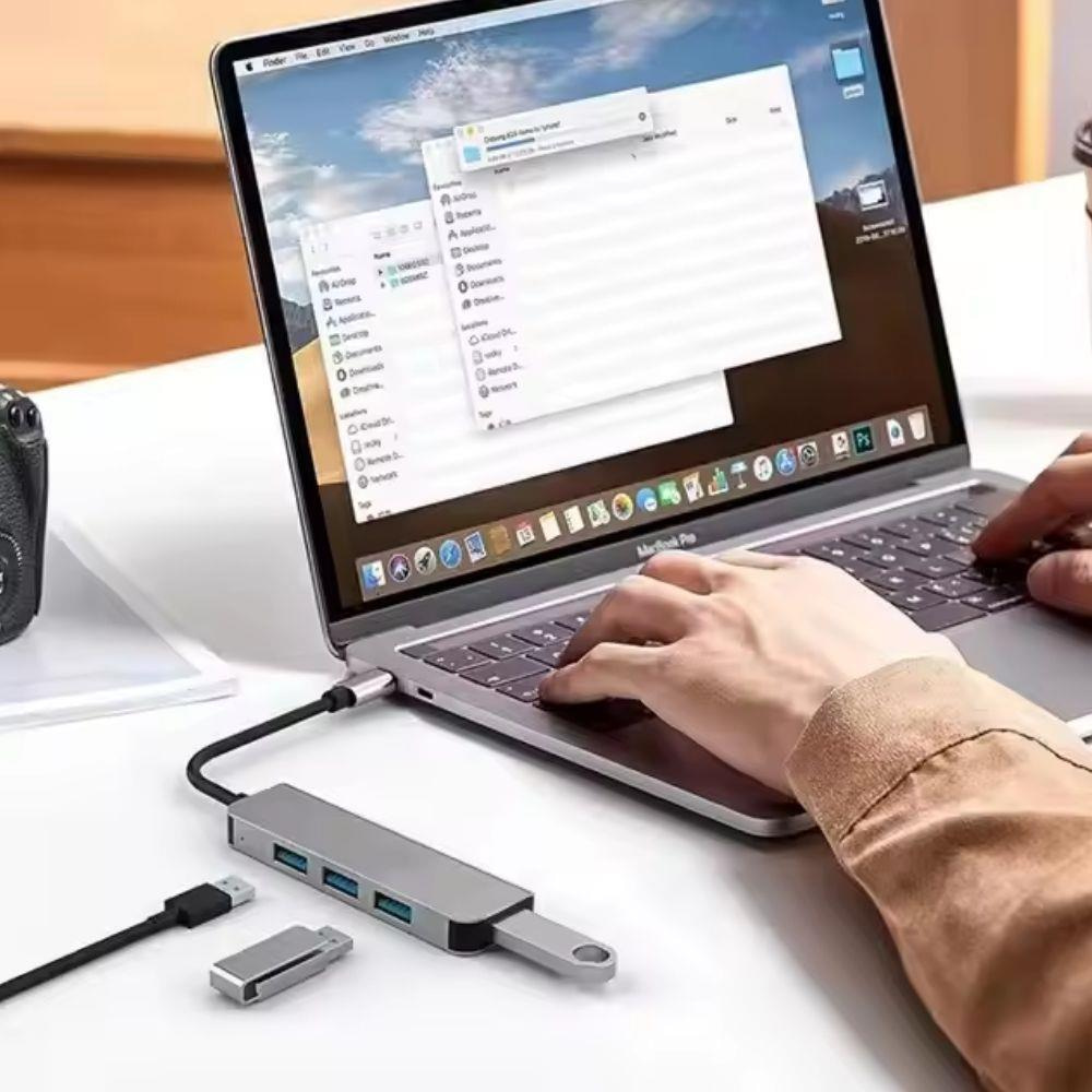 USB-C Çoklayıcı 4xUSB-A 3.0 Portlu Yüksek Hızlı Veri Aktarımlı Metal Gövdeli Adaptör 