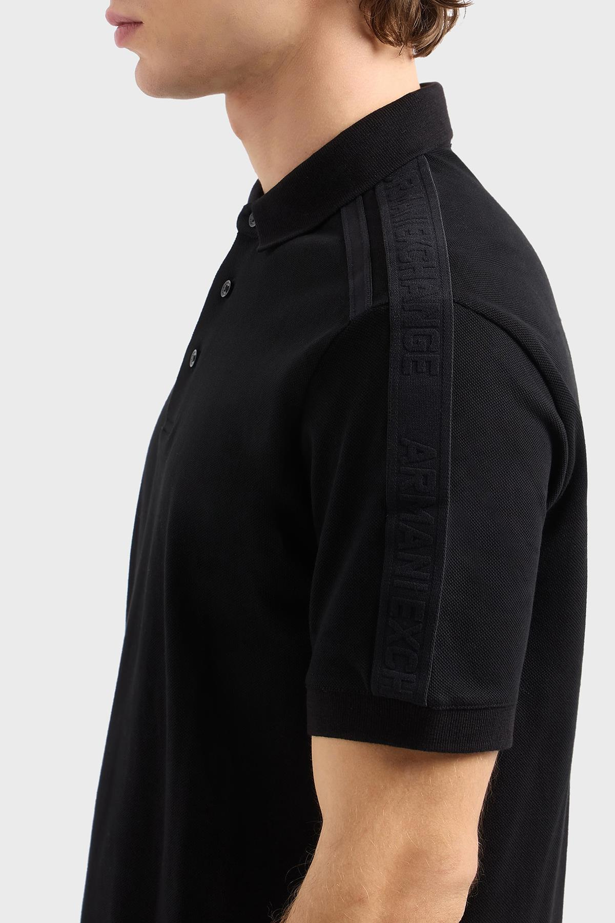 ARMANI EXCHANGE Armani Exchange Erkek Normal Kalıp Omuz Marka Bantlı %100 Pamuklu Kısa Kollu Siyah Polo Yaka T-Shirt XM000307 AF10366-UC001