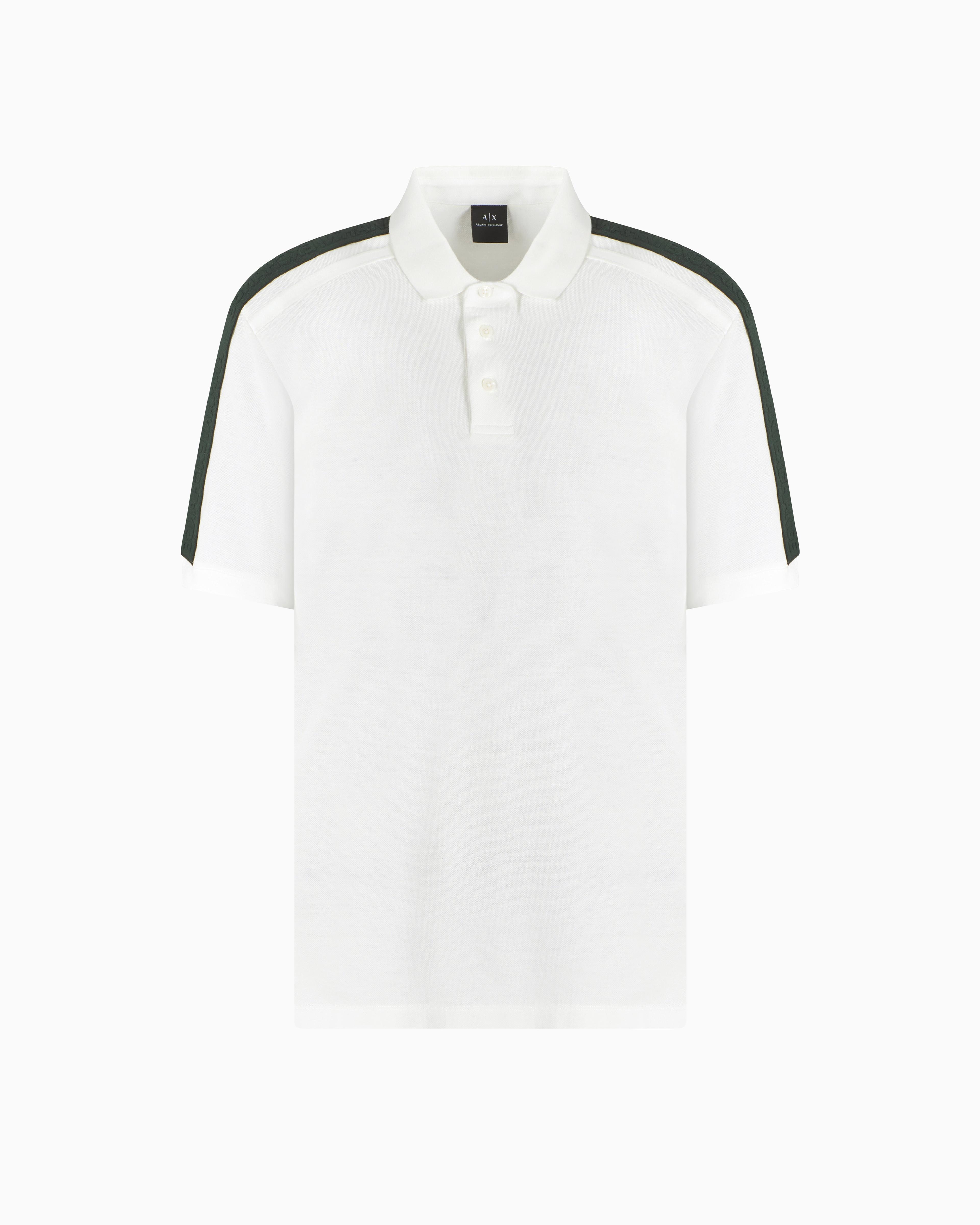 ARMANI EXCHANGE Armani Exchange Erkek Normal Kalıp Omuz Marka Bantlı %100 Pamuklu Kısa Kollu Beyaz Polo Yaka T-Shirt XM000307 AF10366-U0009