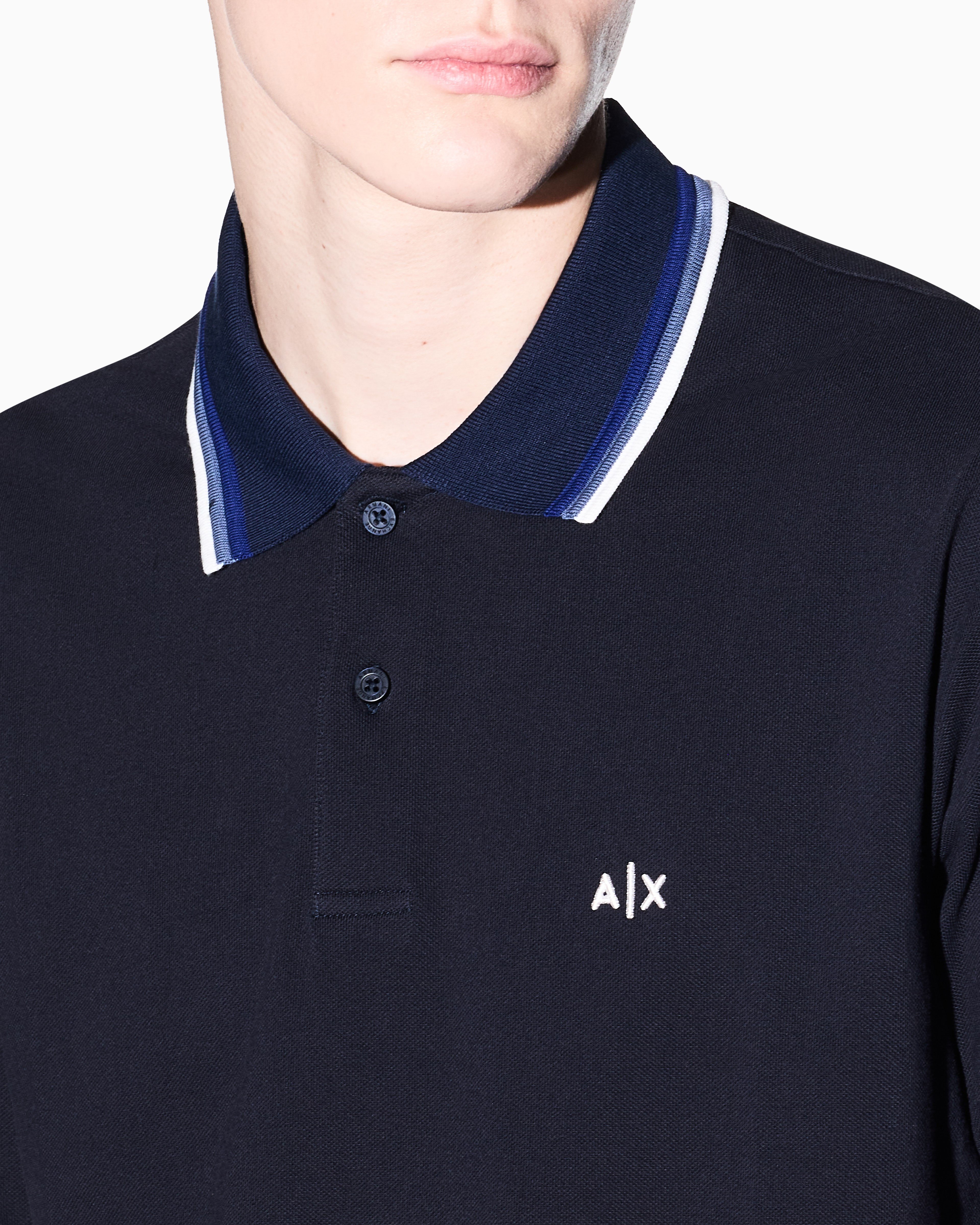 Armani Exchange Armani Exchange Erkek %100 Pamuklu Logolu Kısa Kollu Lacivert Polo Yaka T-Shirt XM002329 AF13026-UB101