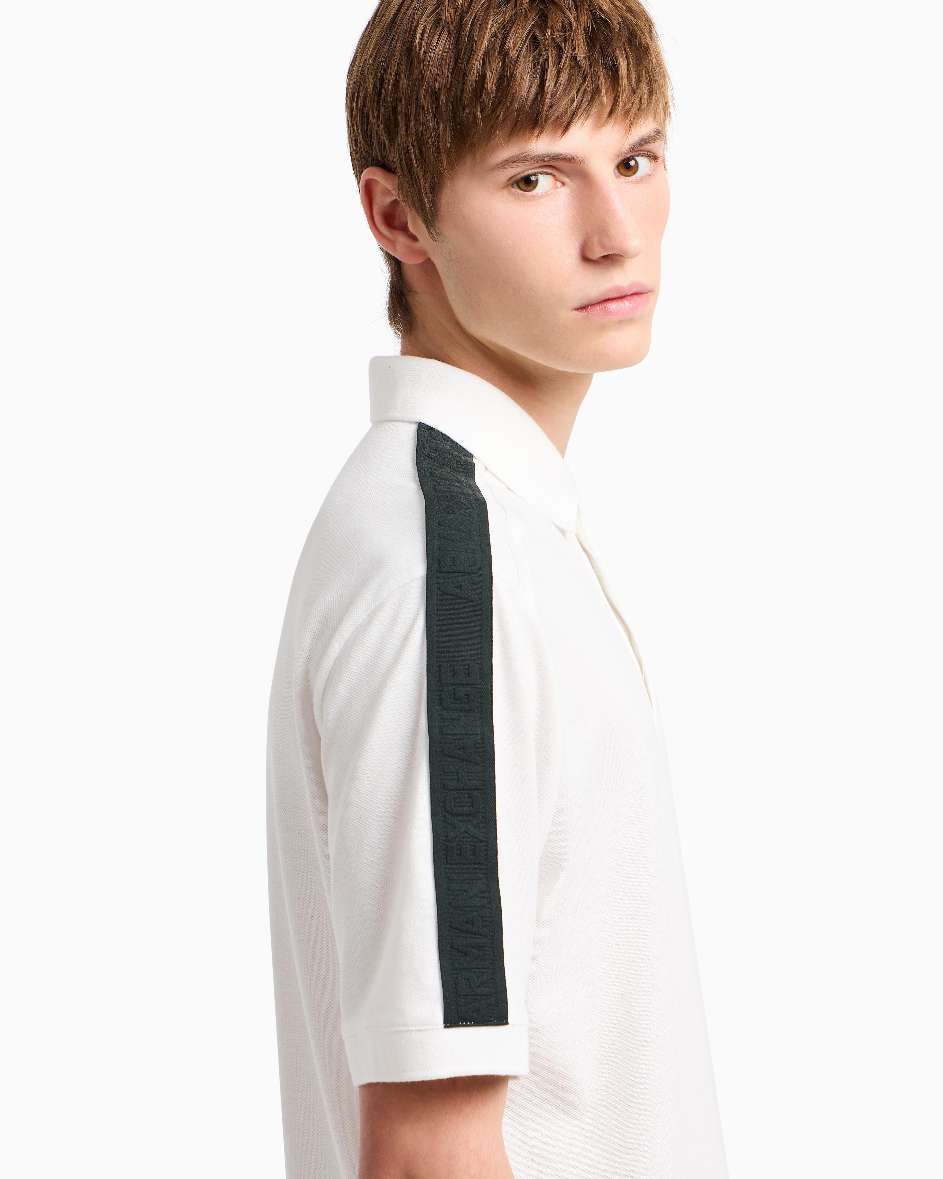 ARMANI EXCHANGE Armani Exchange Erkek Normal Kalıp Omuz Marka Bantlı %100 Pamuklu Kısa Kollu Beyaz Polo Yaka T-Shirt XM000307 AF10366-U0009