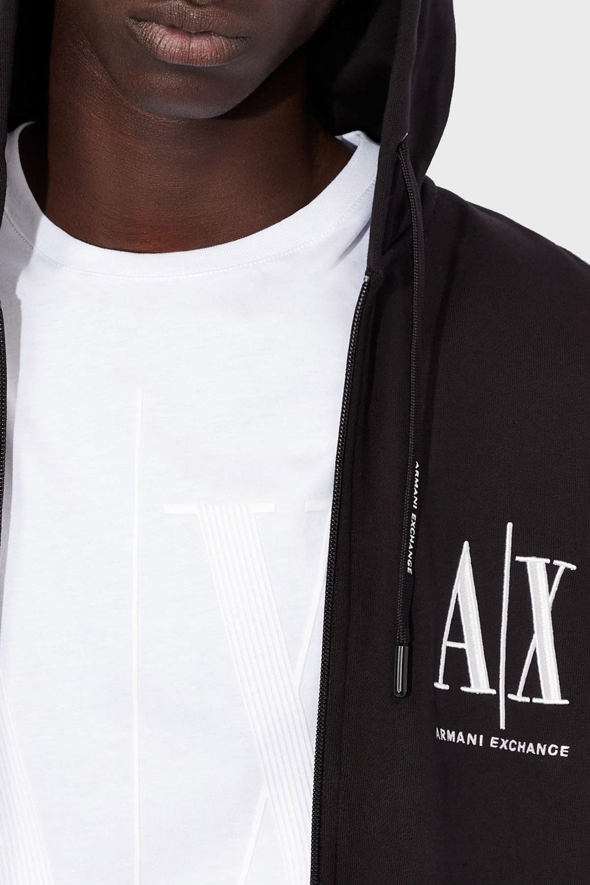Armani Exchange Armani Exchange Erkek Kapüşonlu Fermuar Kapamalı Cepli Uzun Kol Siyah Sweatshirt 8NZMPP ZJ1ZZ-1200
