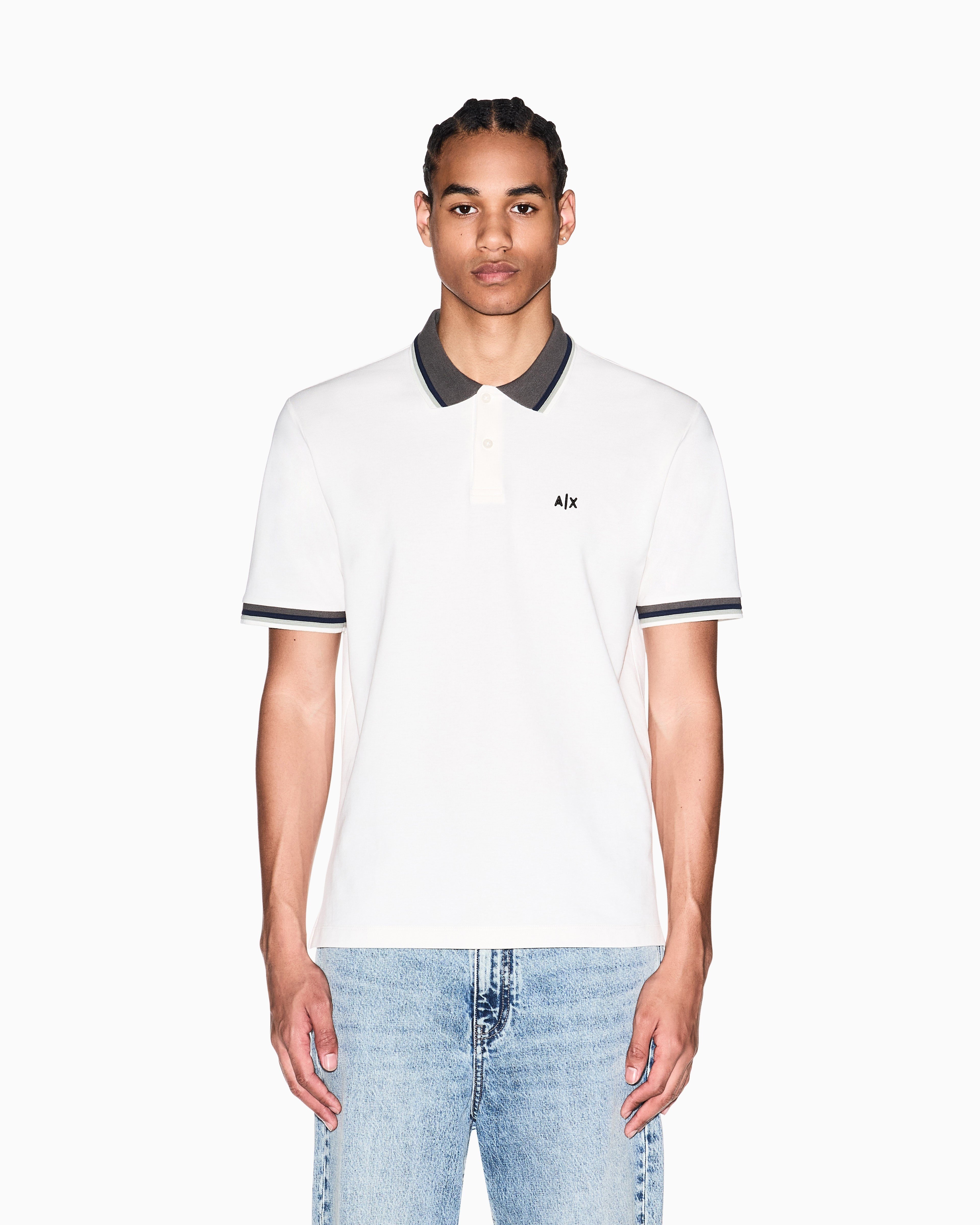 Armani Exchange Armani Exchange Erkek %100 Pamuklu Logolu Kısa Kollu Beyaz Polo Yaka T-Shirt XM002329 AF13026-U1074
