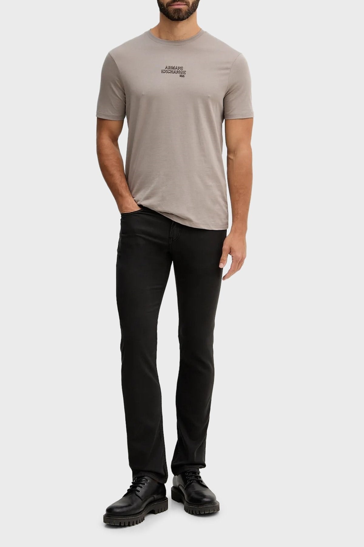 Armani Exchange Armani Exchange Erkek Logo Detaylı Yuvarlak Yakalı Kısa Kollu Bej T-Shirt XM001784 AF10356-U6107