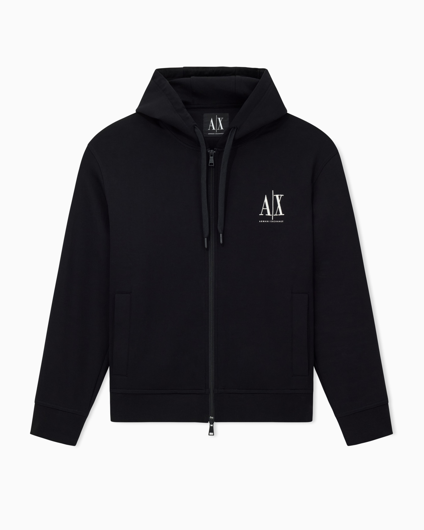 Armani Exchange Armani Exchange Erkek Normal Kalıp AX Logo Detaylı Fermuarlı Kapüşonlu Uzun Kollu Siyah Sweatshirt XM000371 AF10818-UC001