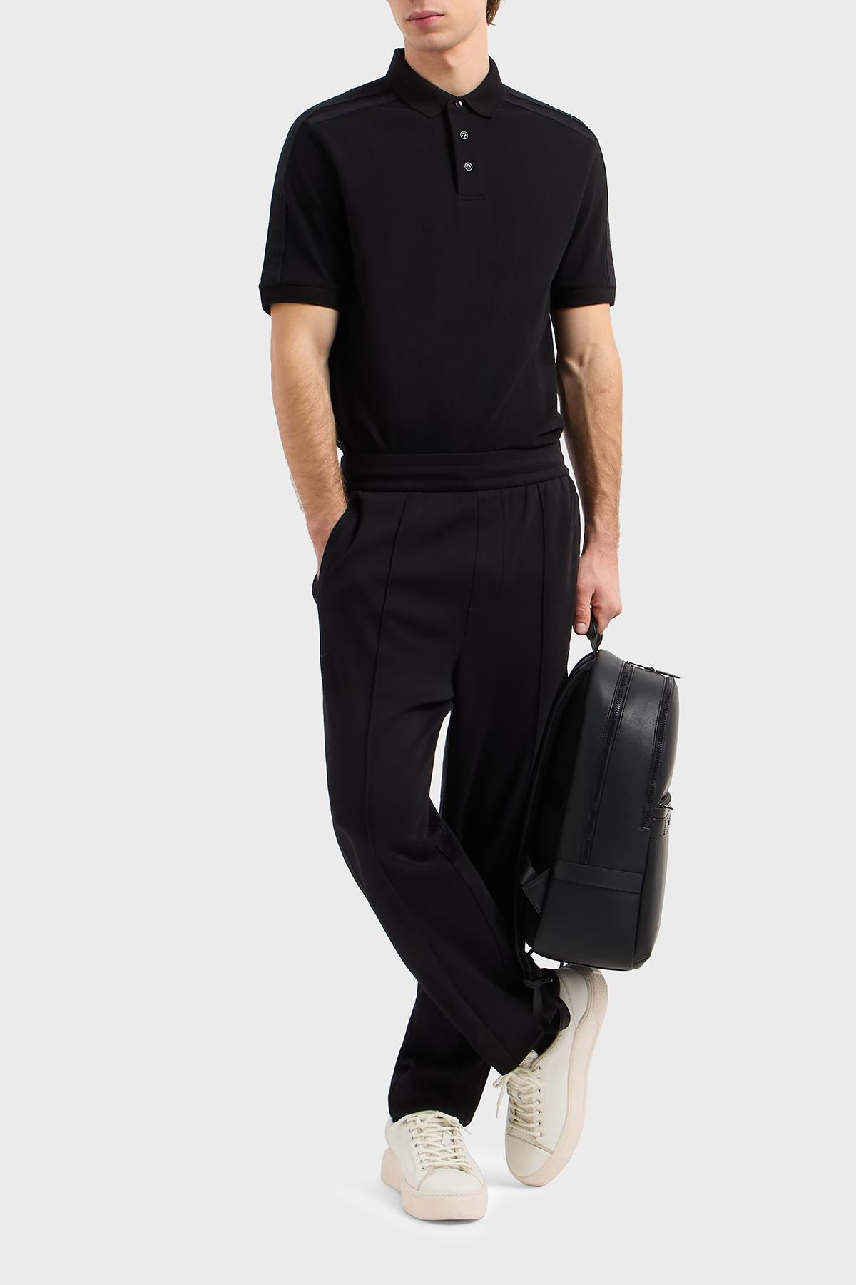 ARMANI EXCHANGE Armani Exchange Erkek Normal Kalıp Omuz Marka Bantlı %100 Pamuklu Kısa Kollu Siyah Polo Yaka T-Shirt XM000307 AF10366-UC001