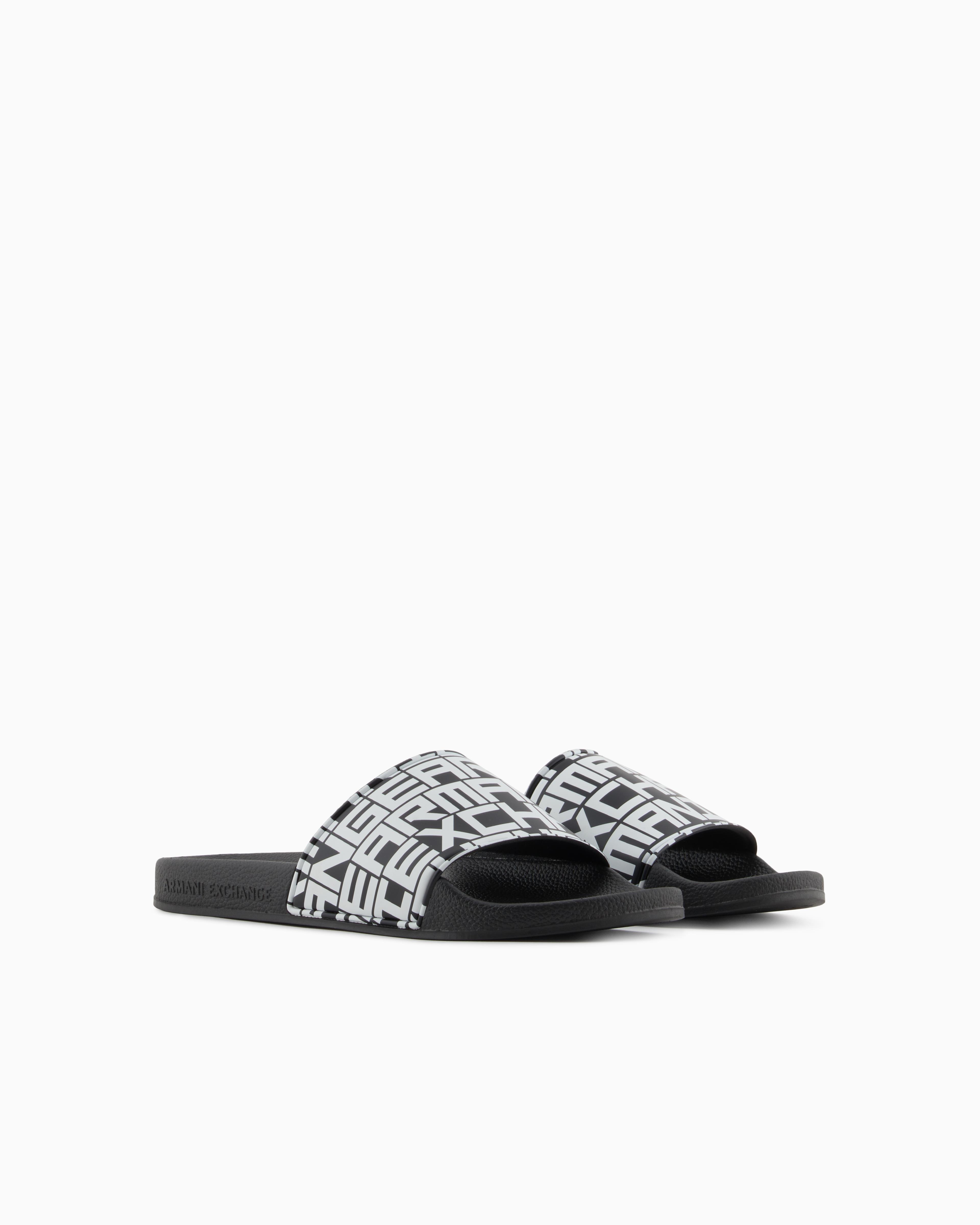 ARMANI EXCHANGE Armani Exchange Erkek Üst Yüzeyi Logo Desenli Rahat Taban Siyah-Beyaz Sandalet XUP004 XV679-N814