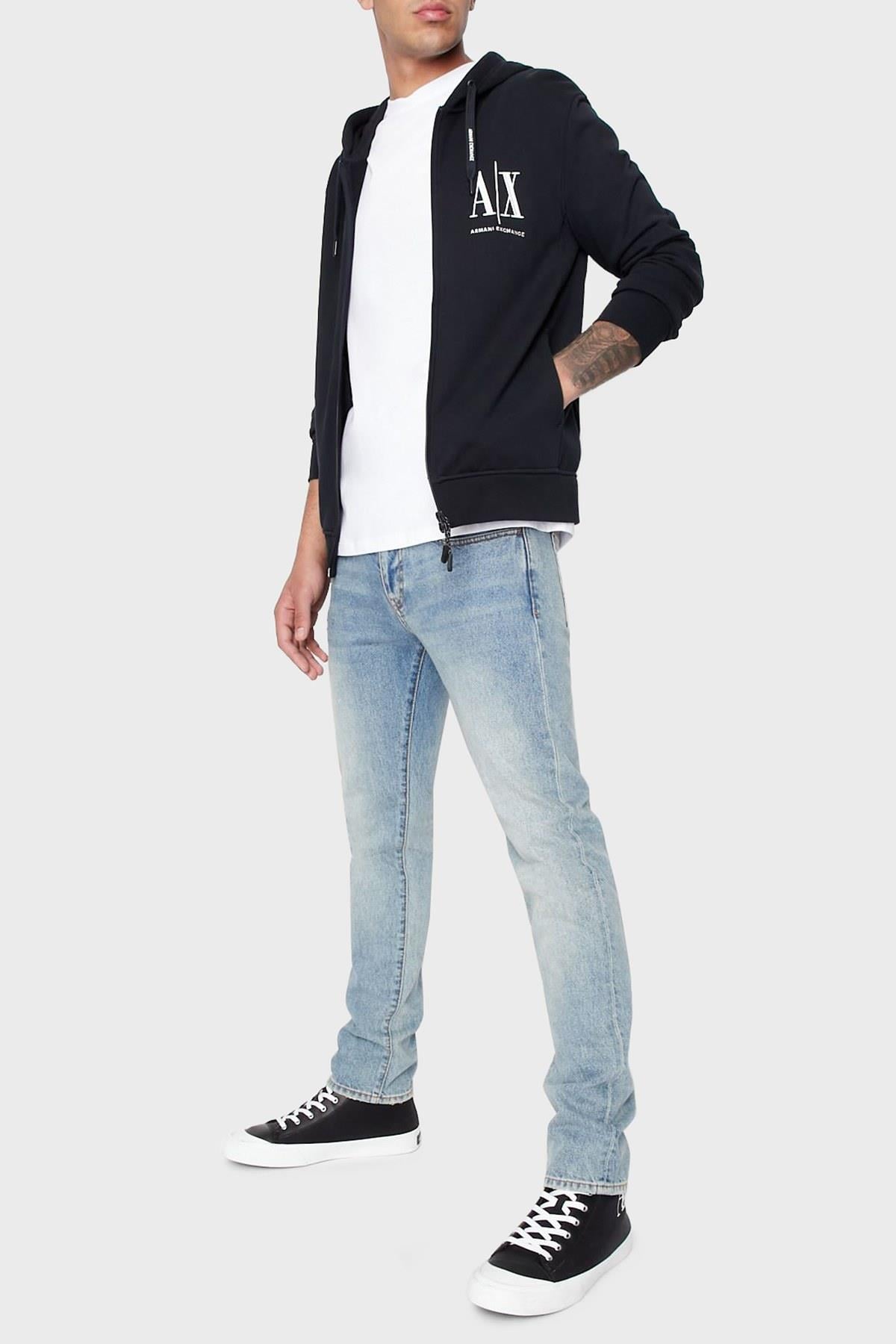 Armani Exchange Armani Exchange Erkek Kapüşonlu Fermuar Kapamalı Cepli Uzun Kol Lacivert Sweatshirt 8NZMPP ZJ1ZZ-1510