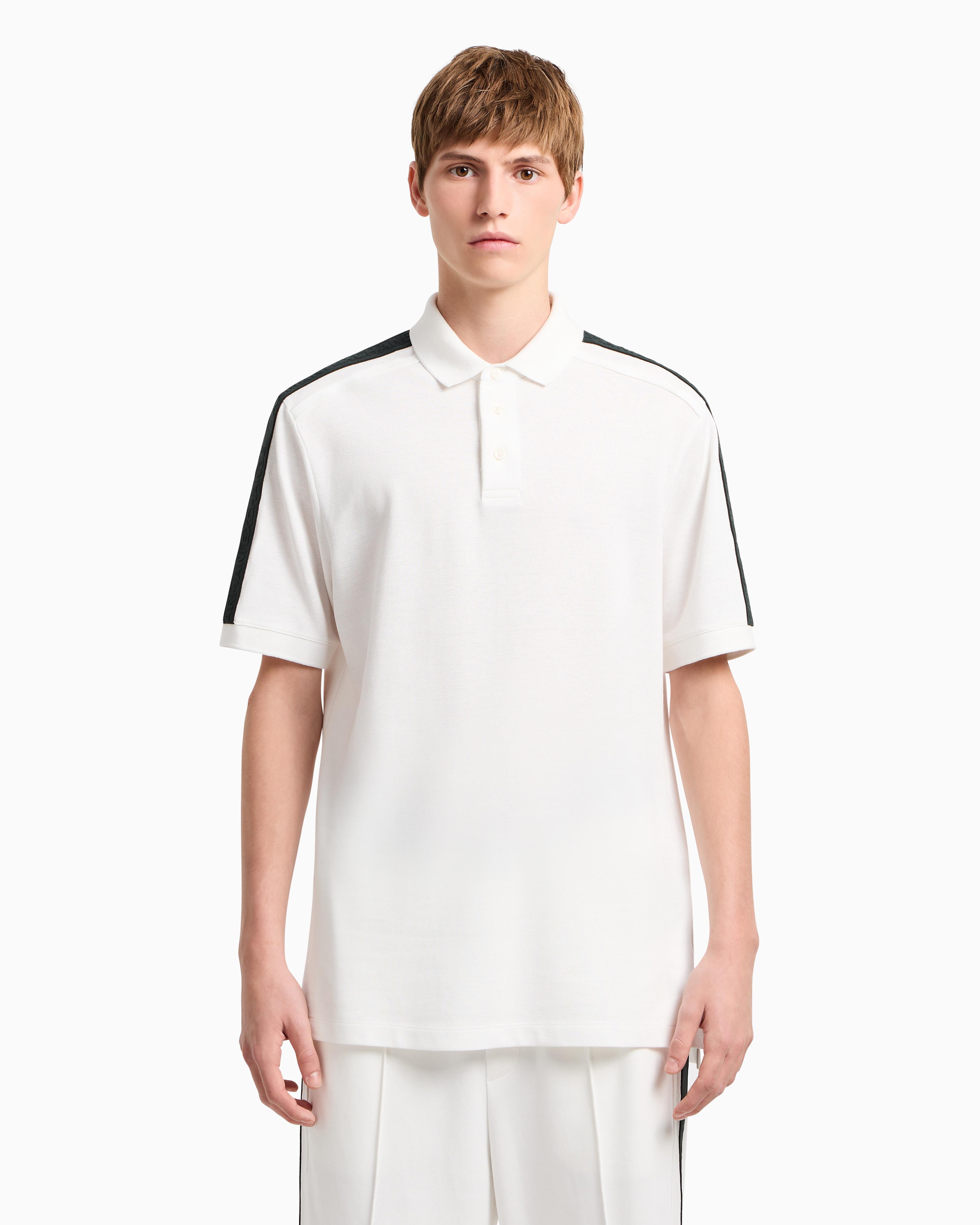 ARMANI EXCHANGE Armani Exchange Erkek Normal Kalıp Omuz Marka Bantlı %100 Pamuklu Kısa Kollu Beyaz Polo Yaka T-Shirt XM000307 AF10366-U0009