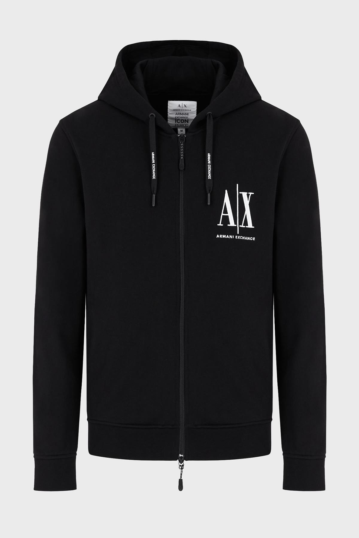 Armani Exchange Armani Exchange Erkek Kapüşonlu Fermuar Kapamalı Cepli Uzun Kol Siyah Sweatshirt 8NZMPP ZJ1ZZ-1200