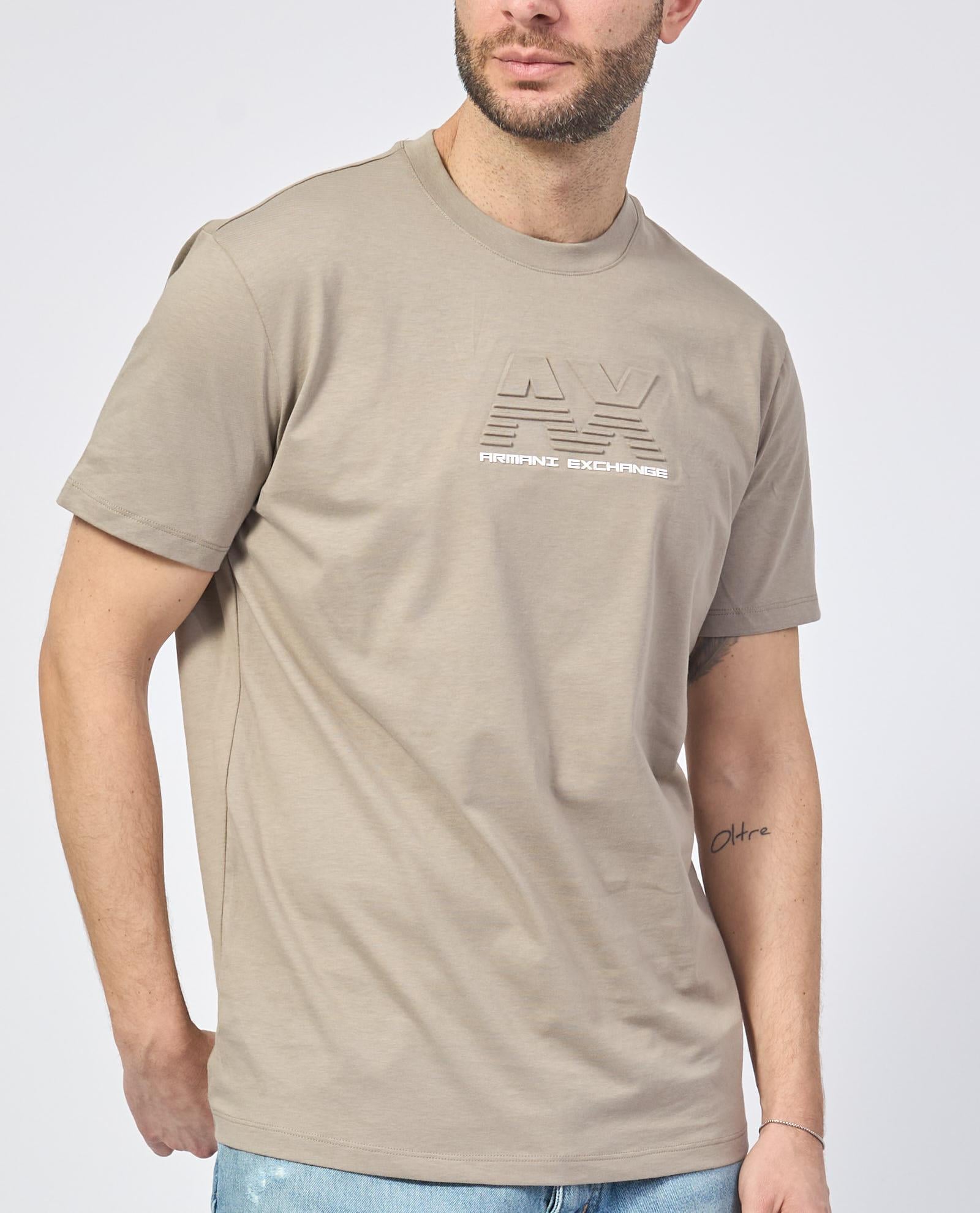 ARMANI EXCHANGE Armani Exchange Erkek Regular Fit Yuvarlak Yaka Göğüste Kabartmalı Logo Detaylı Kısa Kollu Bej T-Shirt XM000544 AF10361-U6167