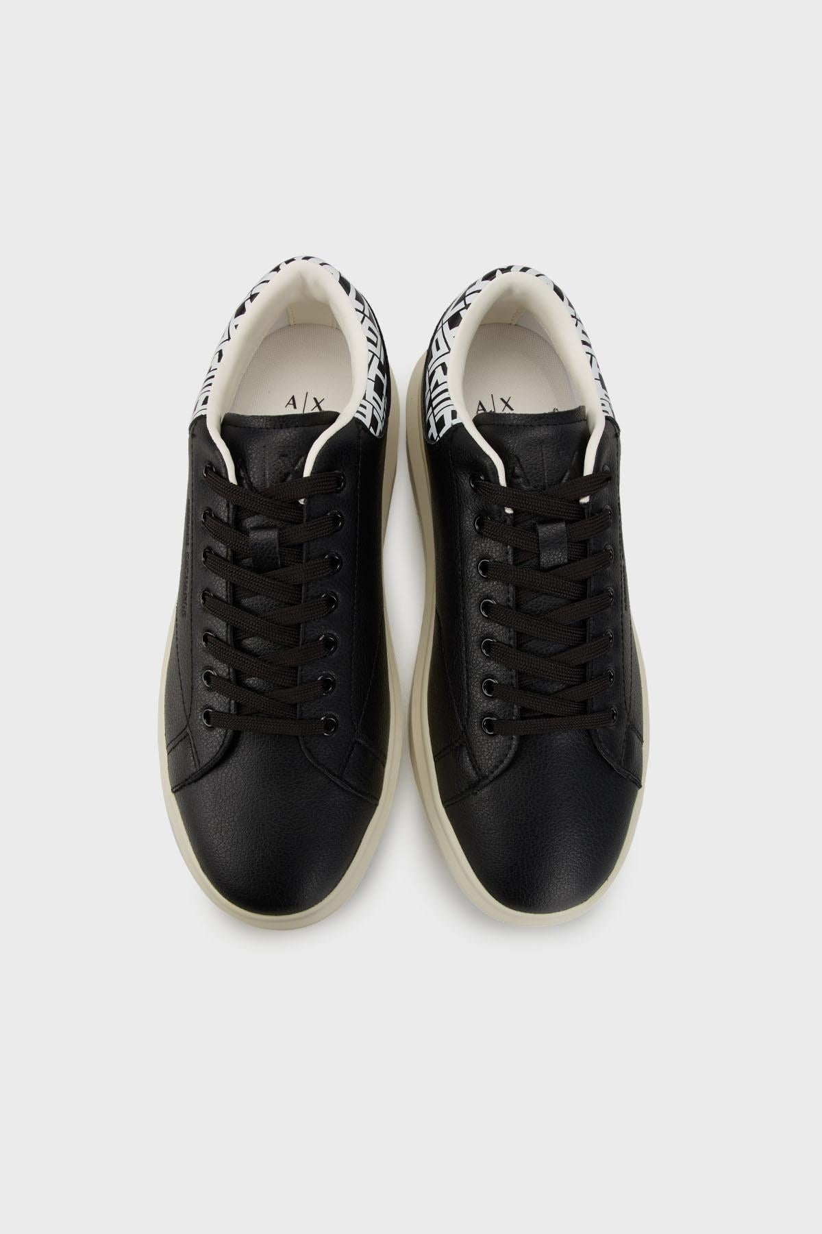 ARMANI EXCHANGE Armani Exchange Erkek Rahat ve Düz Taban Arkası Logo Desenli Siyah-Beyaz Sneaker XUX123 XV761-N814