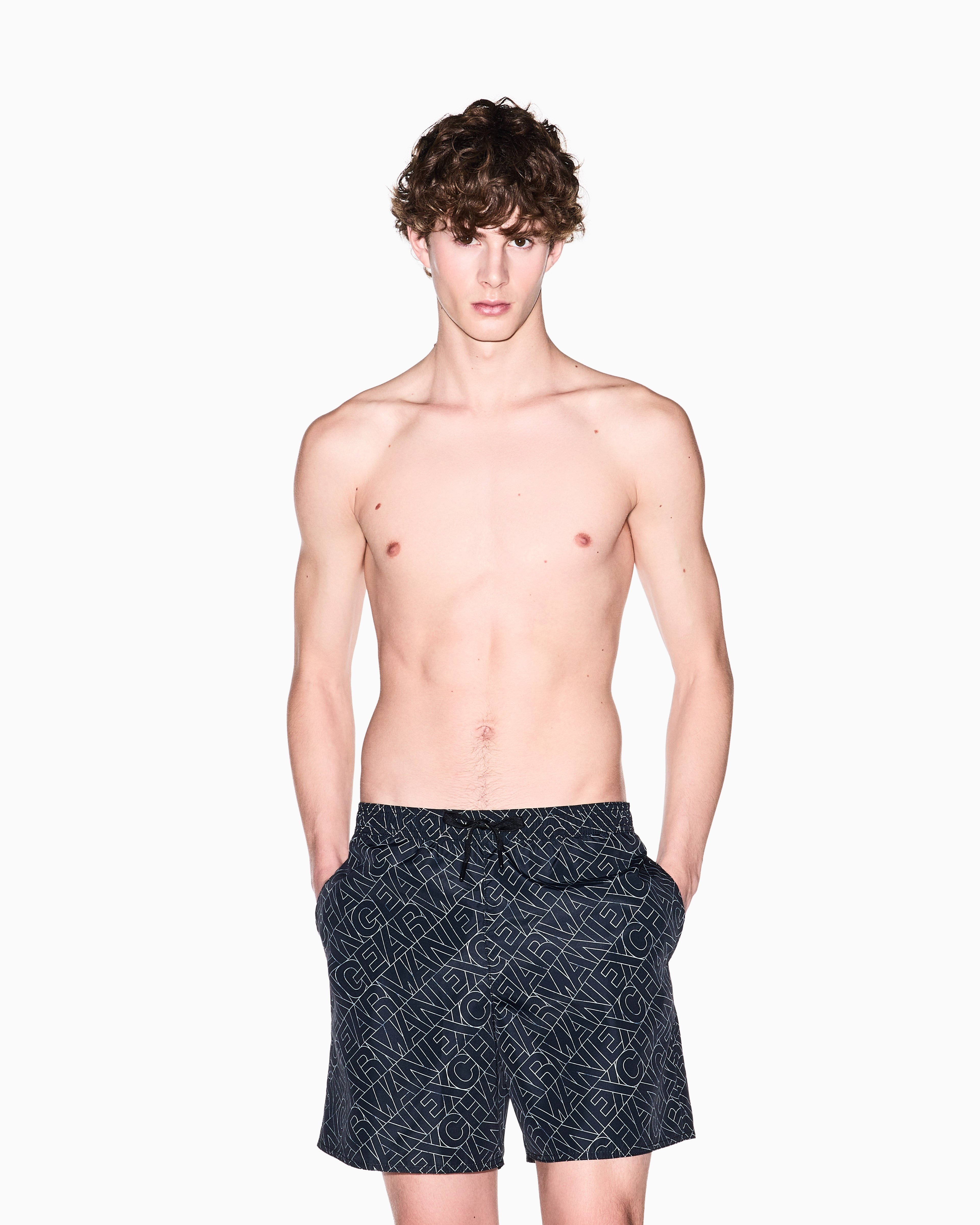 Armani Exchange Armani Exchange Erkek Lastikli Bel Kısa Boy İç Astarlı AX Yazı Desen Siyah Deniz Şortu XM000832 AF24685-FC308