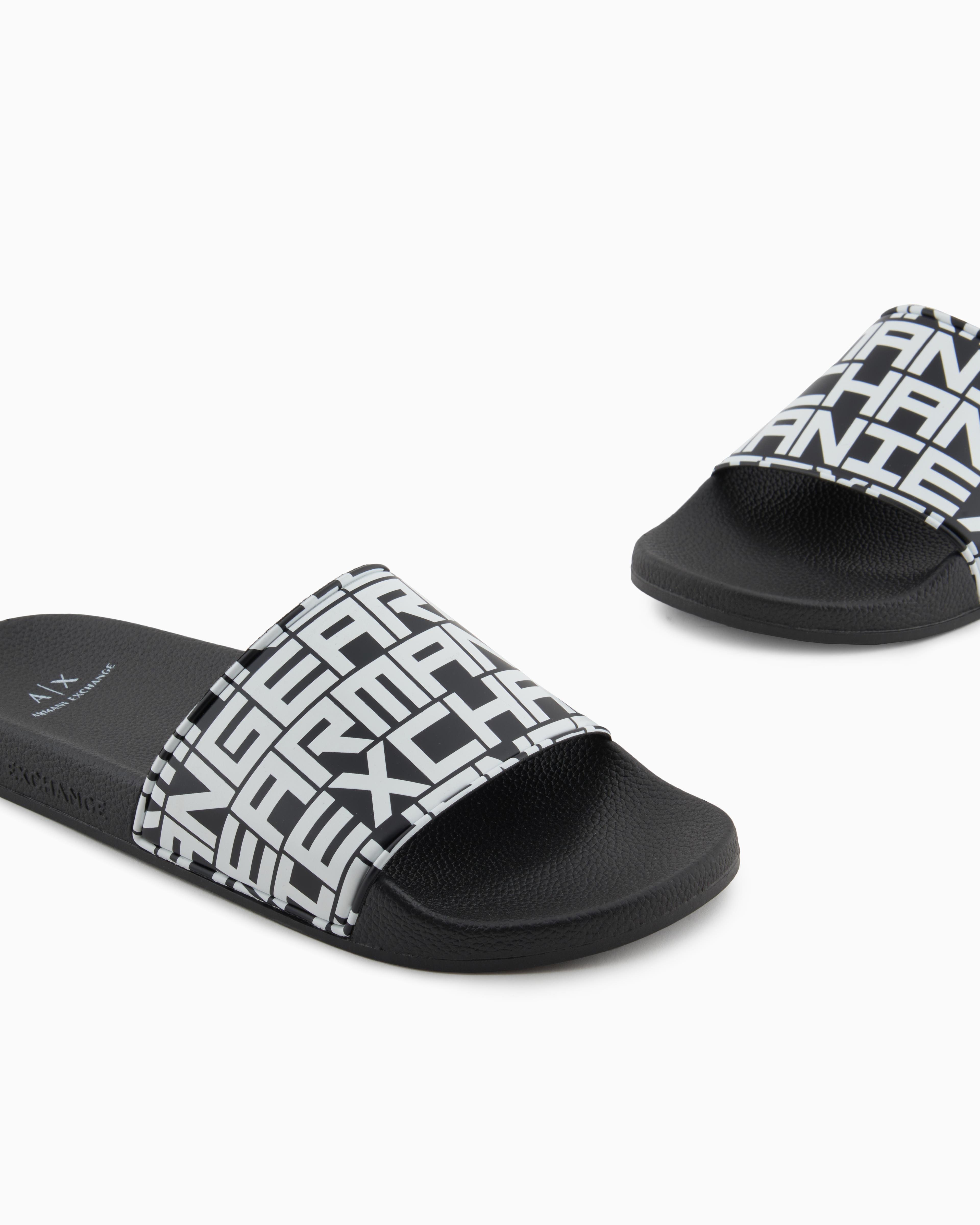 ARMANI EXCHANGE Armani Exchange Erkek Üst Yüzeyi Logo Desenli Rahat Taban Siyah-Beyaz Sandalet XUP004 XV679-N814