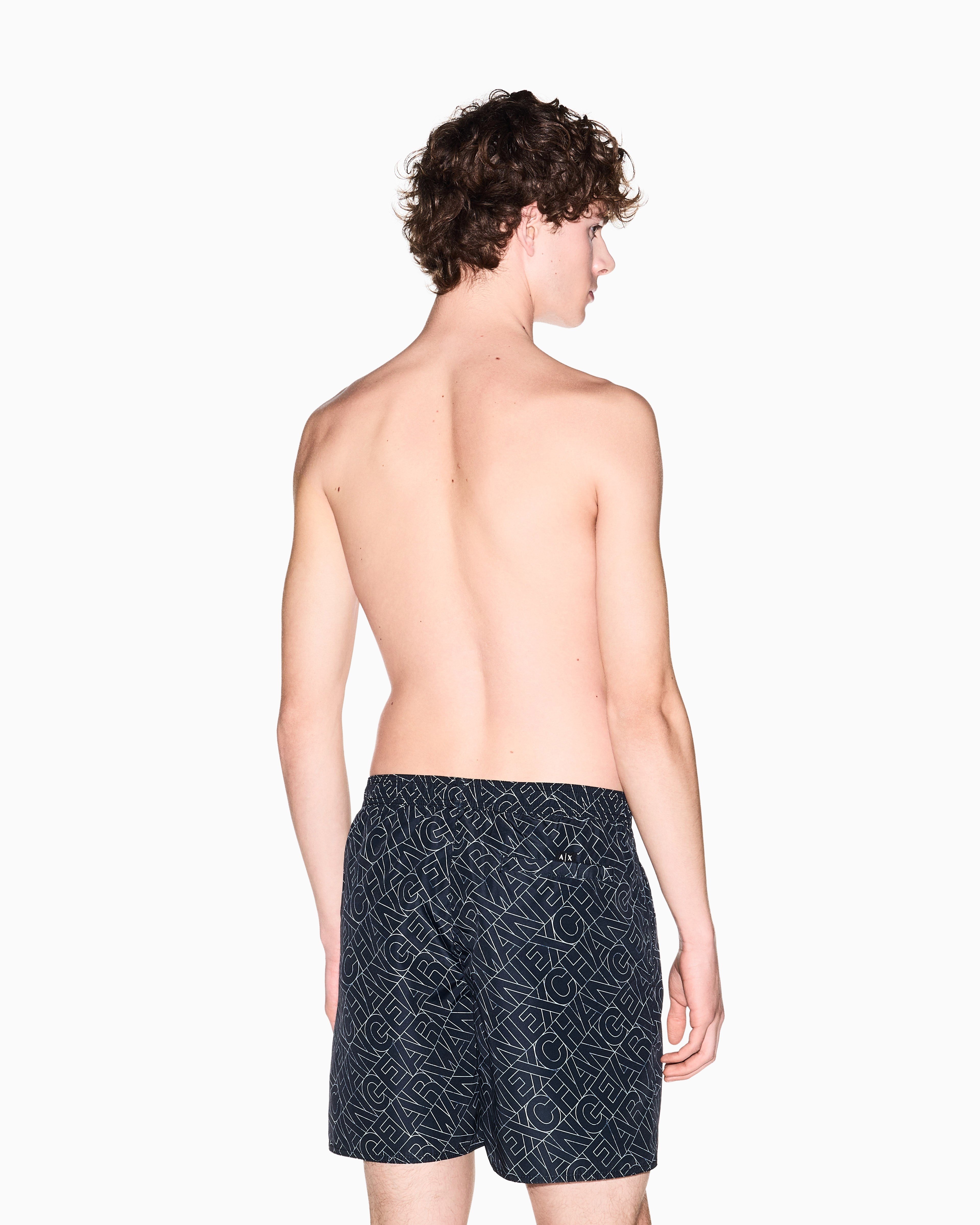 Armani Exchange Armani Exchange Erkek Lastikli Bel Kısa Boy İç Astarlı AX Yazı Desen Siyah Deniz Şortu XM000832 AF24685-FC308