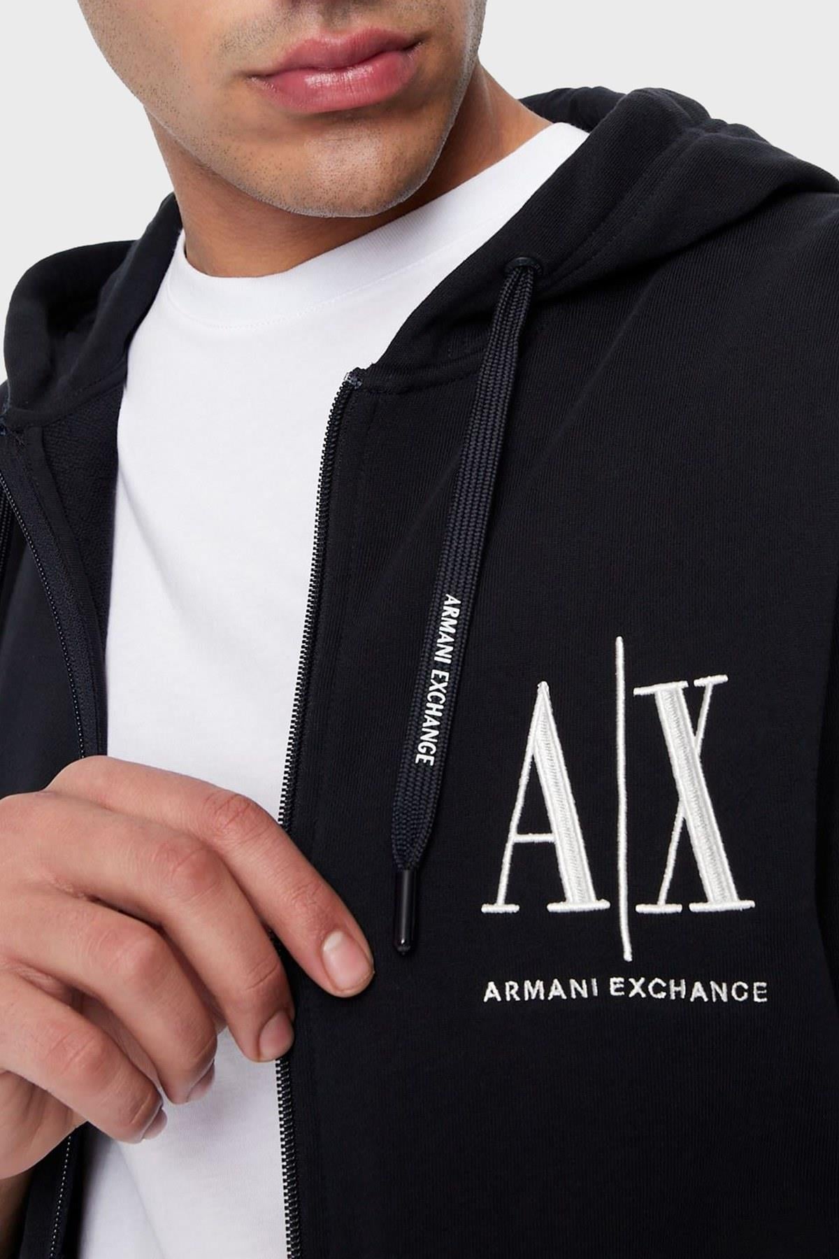 Armani Exchange Armani Exchange Erkek Kapüşonlu Fermuar Kapamalı Cepli Uzun Kol Lacivert Sweatshirt 8NZMPP ZJ1ZZ-1510