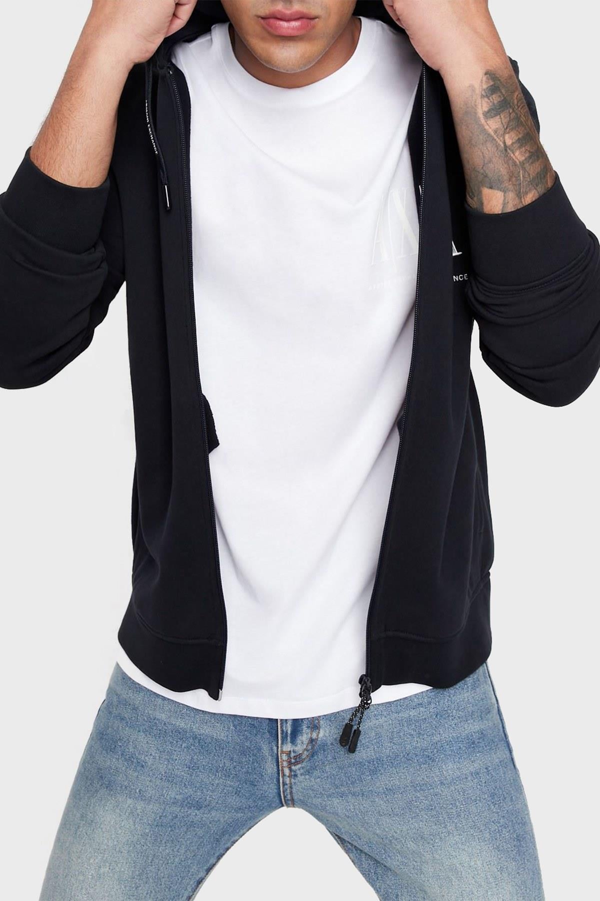 Armani Exchange Armani Exchange Erkek Kapüşonlu Fermuar Kapamalı Cepli Uzun Kol Lacivert Sweatshirt 8NZMPP ZJ1ZZ-1510