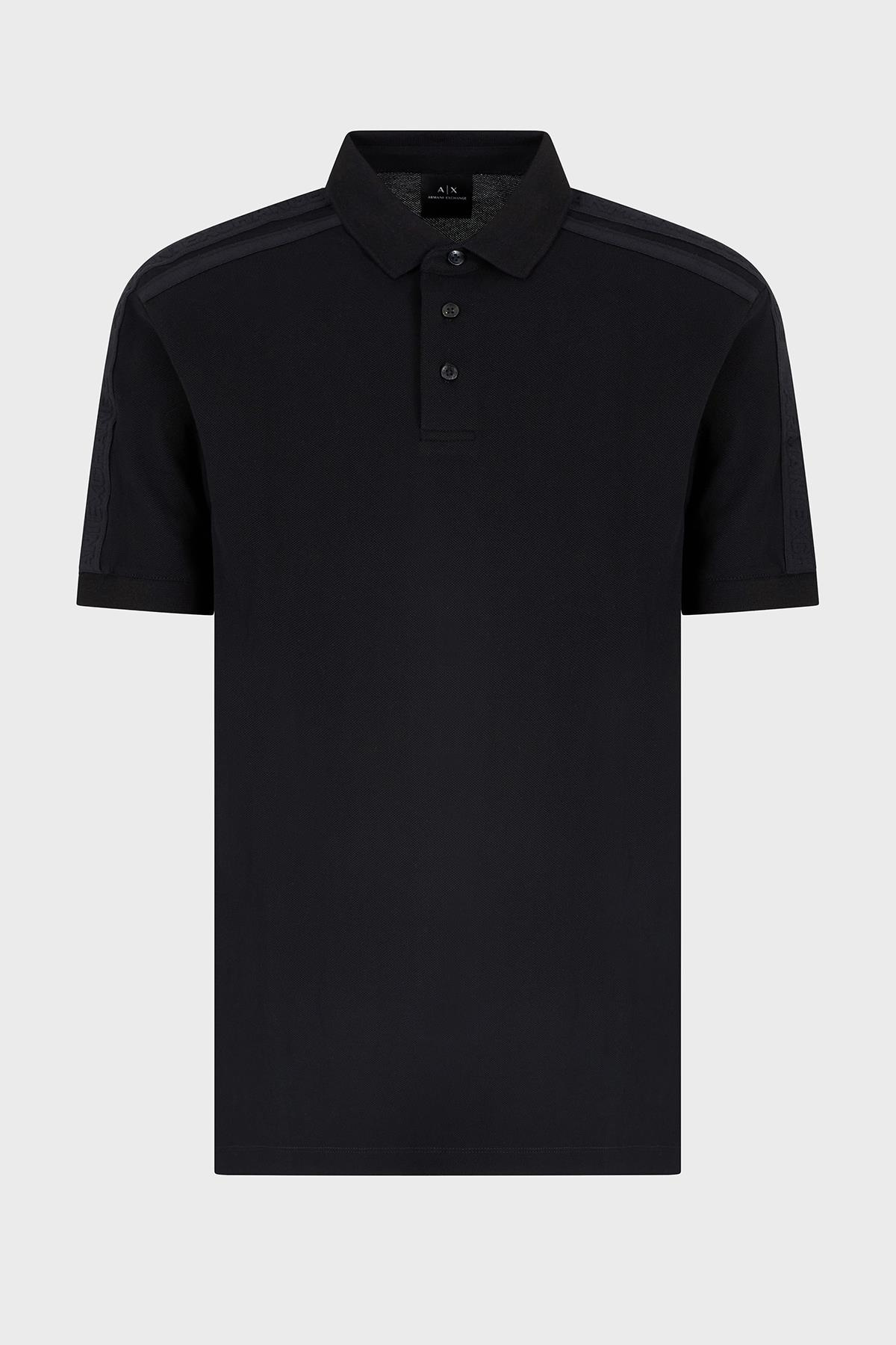 ARMANI EXCHANGE Armani Exchange Erkek Normal Kalıp Omuz Marka Bantlı %100 Pamuklu Kısa Kollu Siyah Polo Yaka T-Shirt XM000307 AF10366-UC001