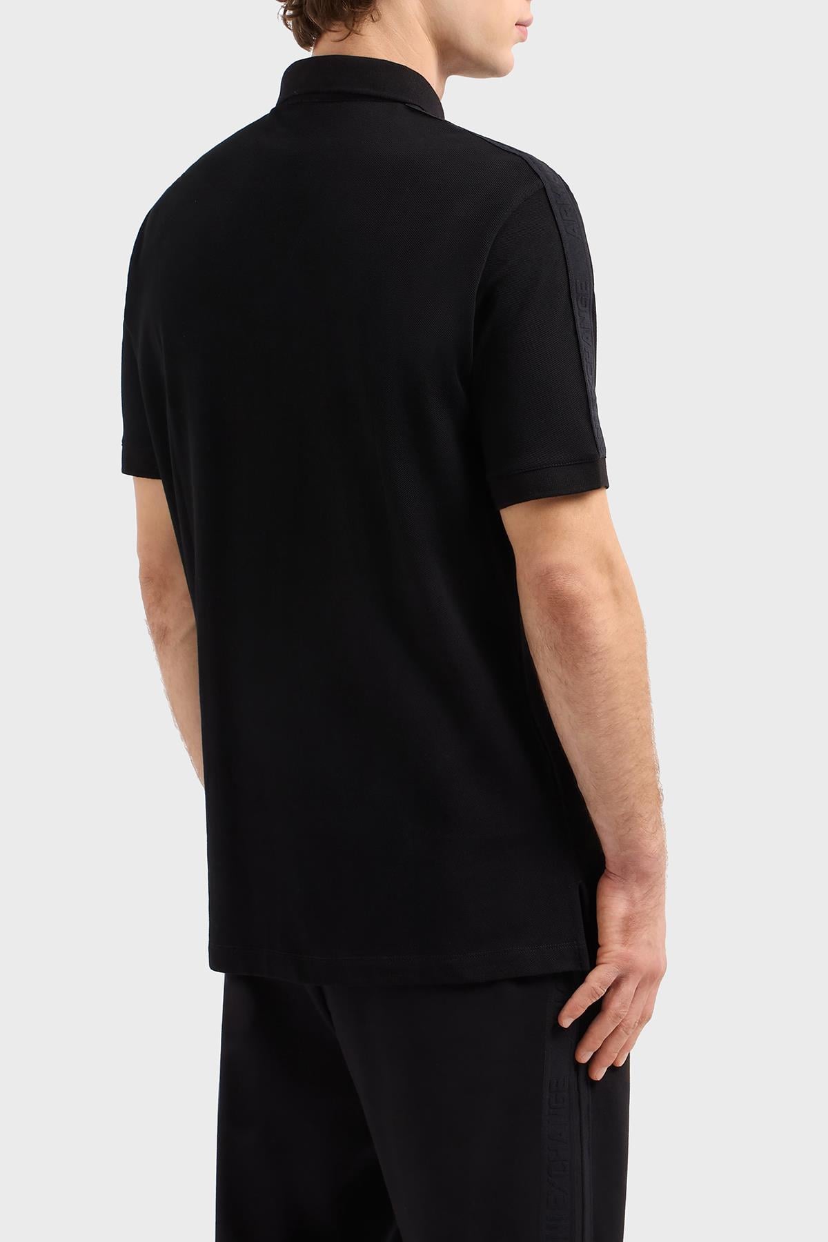 ARMANI EXCHANGE Armani Exchange Erkek Normal Kalıp Omuz Marka Bantlı %100 Pamuklu Kısa Kollu Siyah Polo Yaka T-Shirt XM000307 AF10366-UC001