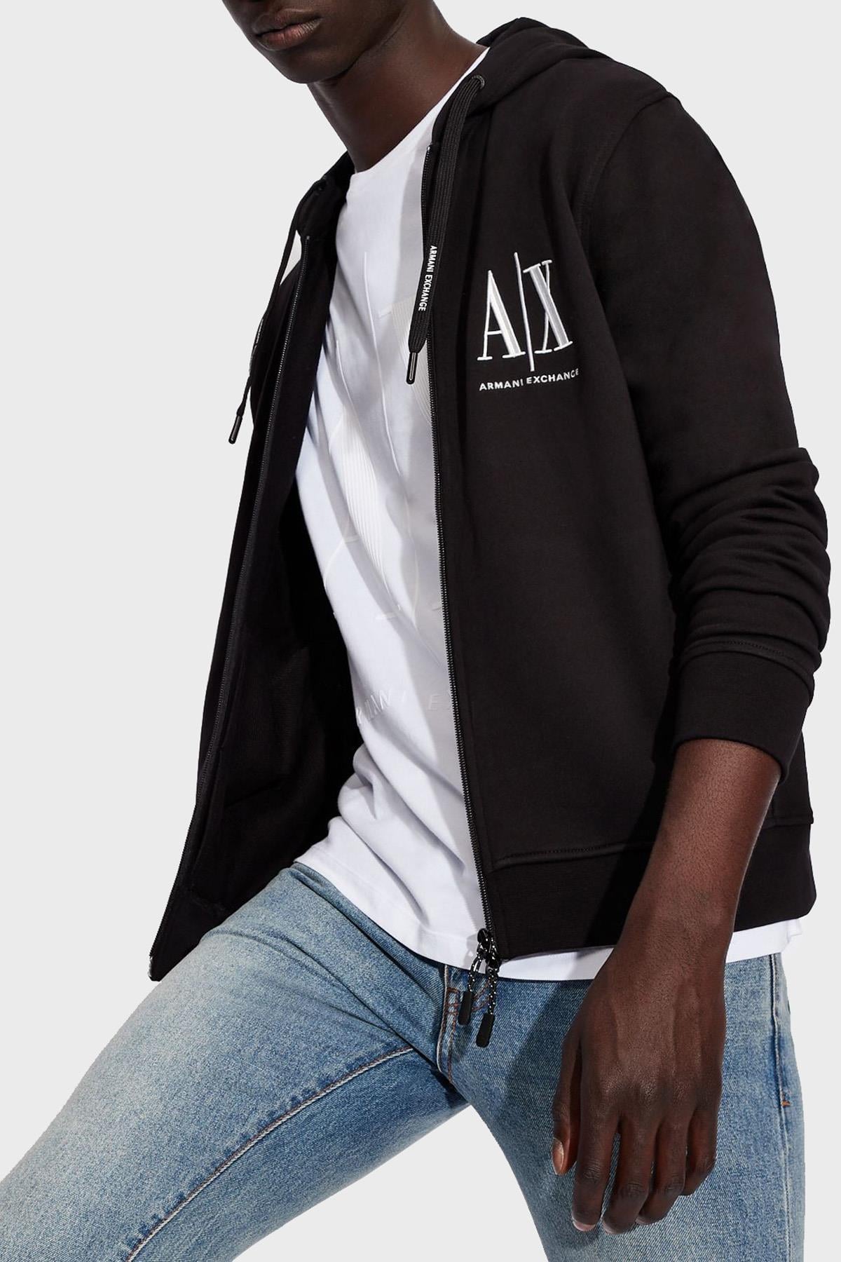 Armani Exchange Armani Exchange Erkek Kapüşonlu Fermuar Kapamalı Cepli Uzun Kol Siyah Sweatshirt 8NZMPP ZJ1ZZ-1200