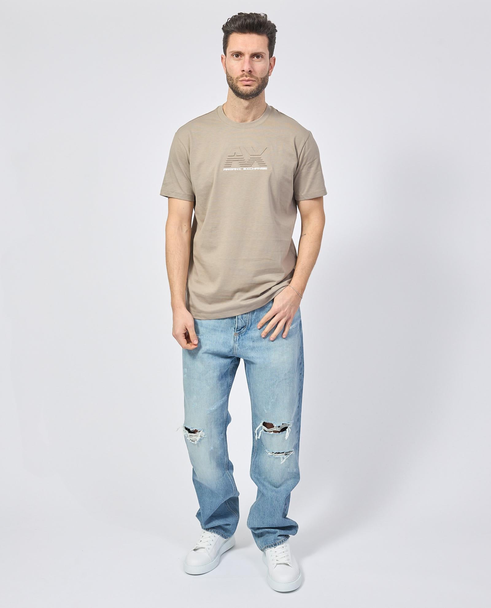 ARMANI EXCHANGE Armani Exchange Erkek Regular Fit Yuvarlak Yaka Göğüste Kabartmalı Logo Detaylı Kısa Kollu Bej T-Shirt XM000544 AF10361-U6167